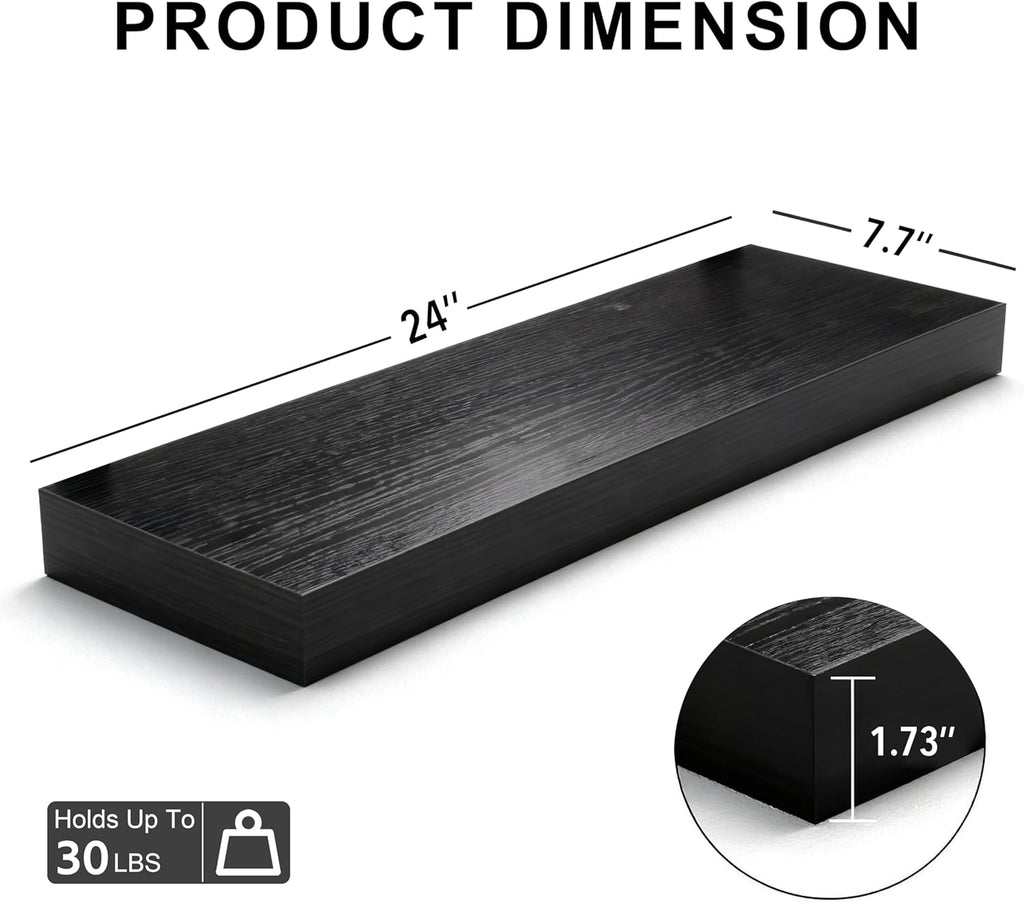 Floating Shelves for Wall,Over The Toilet Storage Cabinet-Set of 2 Black 24 Inch.Wall Shelves for Bathroom,Bedroom,Living Room,Kitchen-Modern Helf Display Organizer&Decor(Black,2pcs)