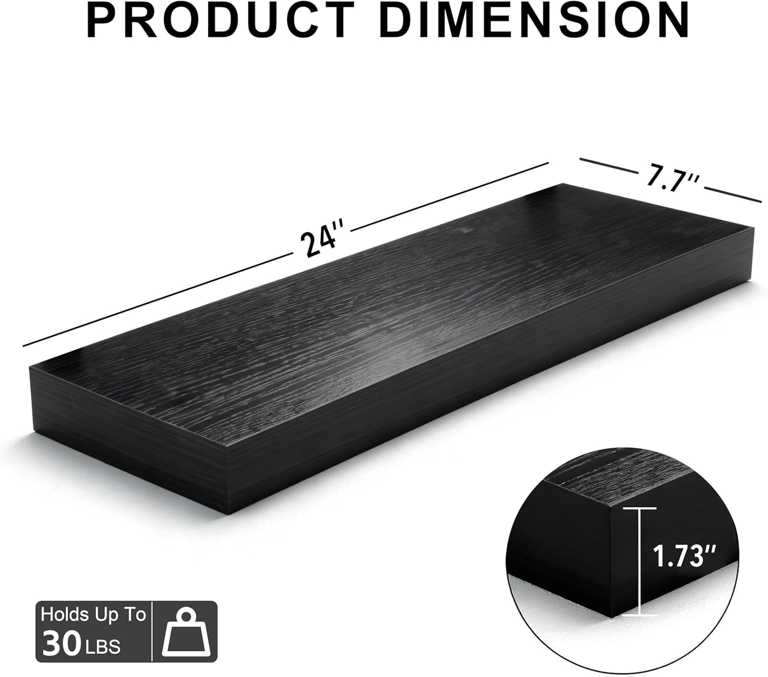 Floating Shelves for Wall,Over The Toilet Storage Cabinet-Set of 2 Black 24 Inch.Wall Shelves for Bathroom,Bedroom,Living Room,Kitchen-Modern Helf Display Organizer&Decor(Black,2pcs)