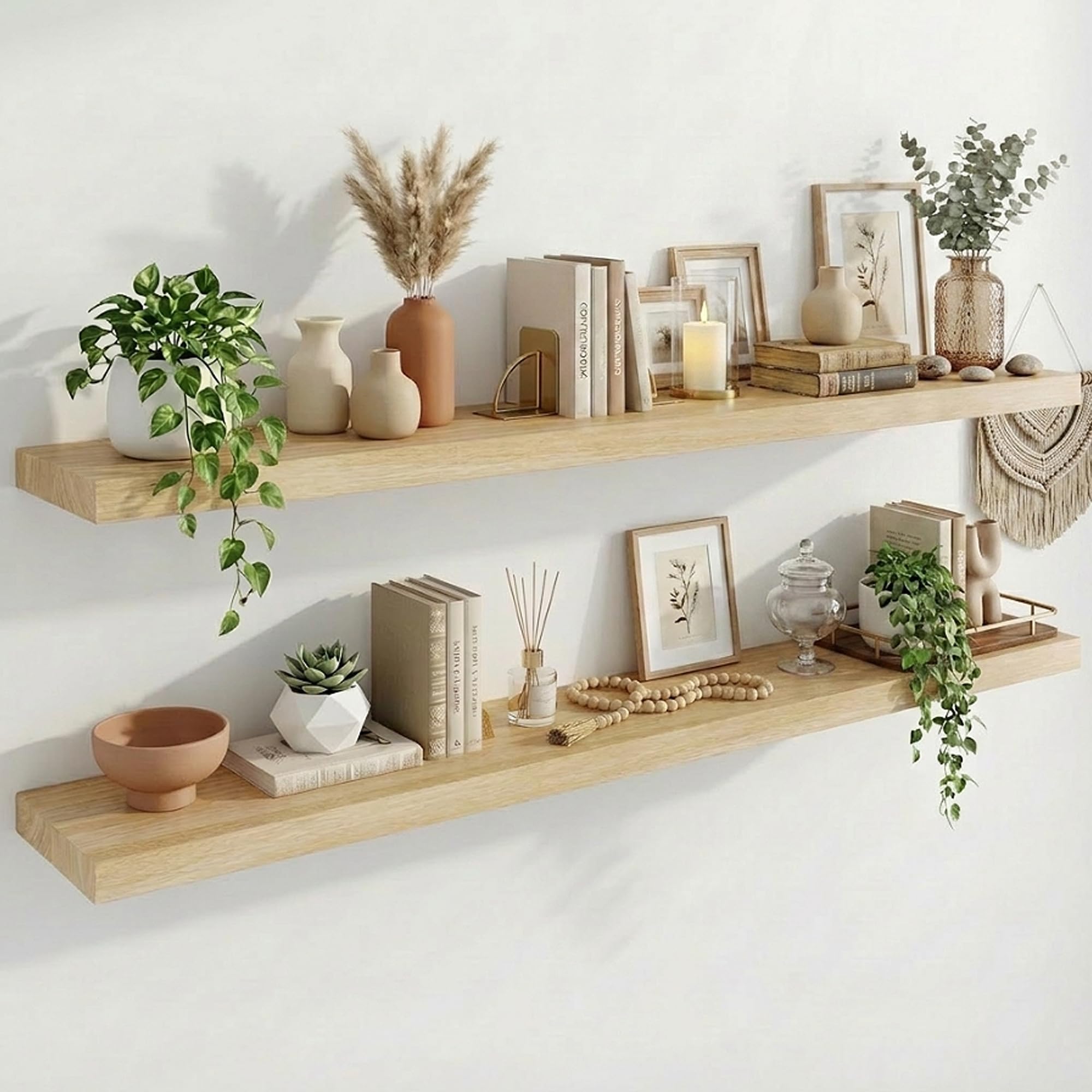 IAE Walnut Floating Wall Shelves 16 inch, Bathroom Shelves Wall Mounted,Invisible Shelf Floating Kitchen Shelves,Wooden Wall Shelving with Brackets for Living Room Wall Mounted,Easy Install,Set of 2