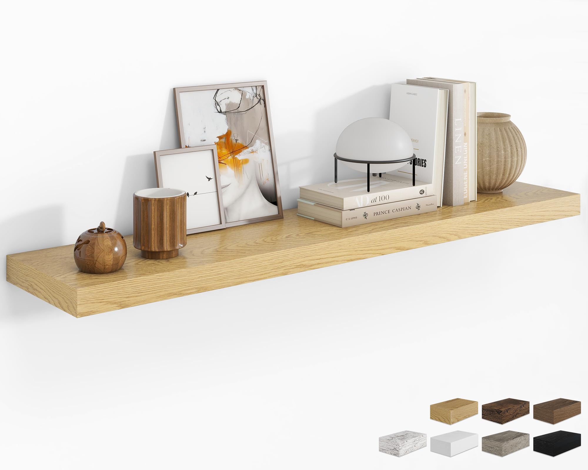 RICHFOCUS 24Inch Floating Shelves for Wall 2 Pack Shelves for Bedroom|Kitchen|Bathroom Wall Mounted Rustic Wood Floating Shelf with Invisible Brackets for Books|Storage|Decor, Oak