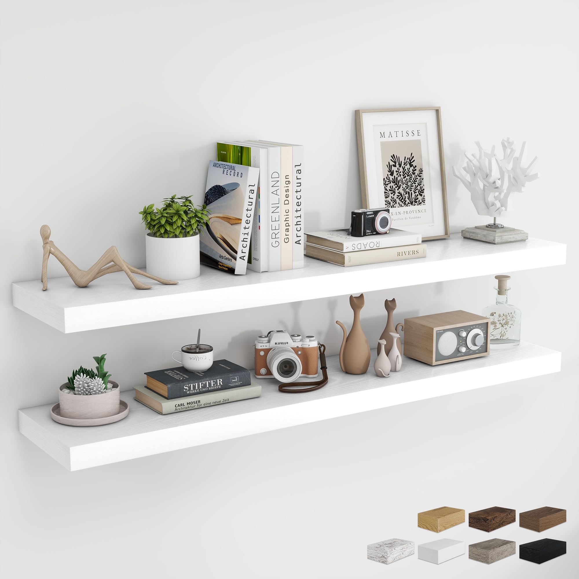 RICHFOCUS 24Inch Floating Shelves for Wall 2 Pack Shelves for Bedroom|Kitchen|Bathroom Wall Mounted Rustic Wood Floating Shelf with Invisible Brackets for Books|Storage|Decor, Oak