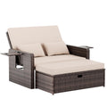 Amopatio Rattan Daybed Garden Furniture Set, Outdoor Loveseat Sofa with Storage Ottoman, Sunbed Sofa Set with Cushions/Adjustable Backrest/Retractable Trays for Balcony, Patio, Grey