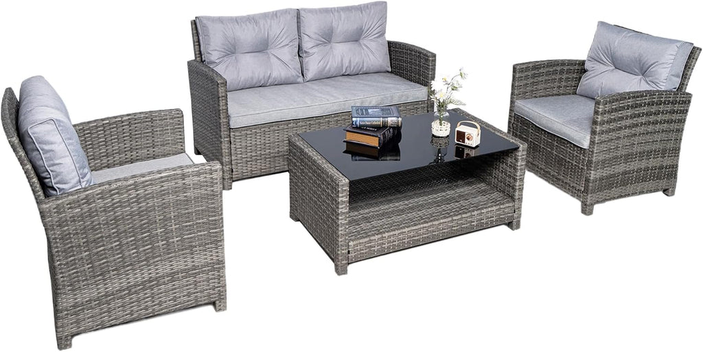 Vinci Rattan Garden Sofa Set Table & Armchairs – Outdoor Patio Furniture