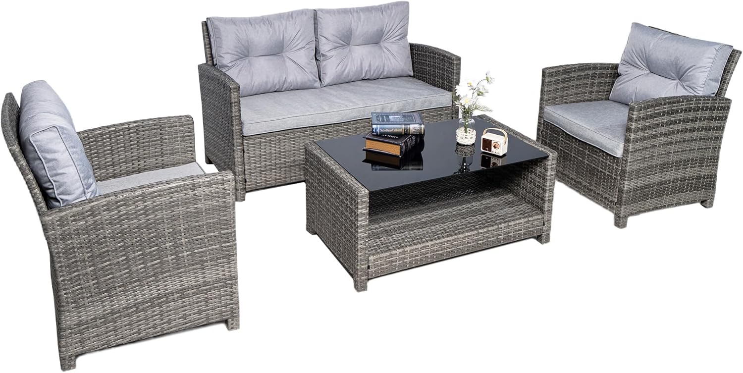 Vinci Rattan Garden Sofa Set Table & Armchairs – Outdoor Patio Furniture