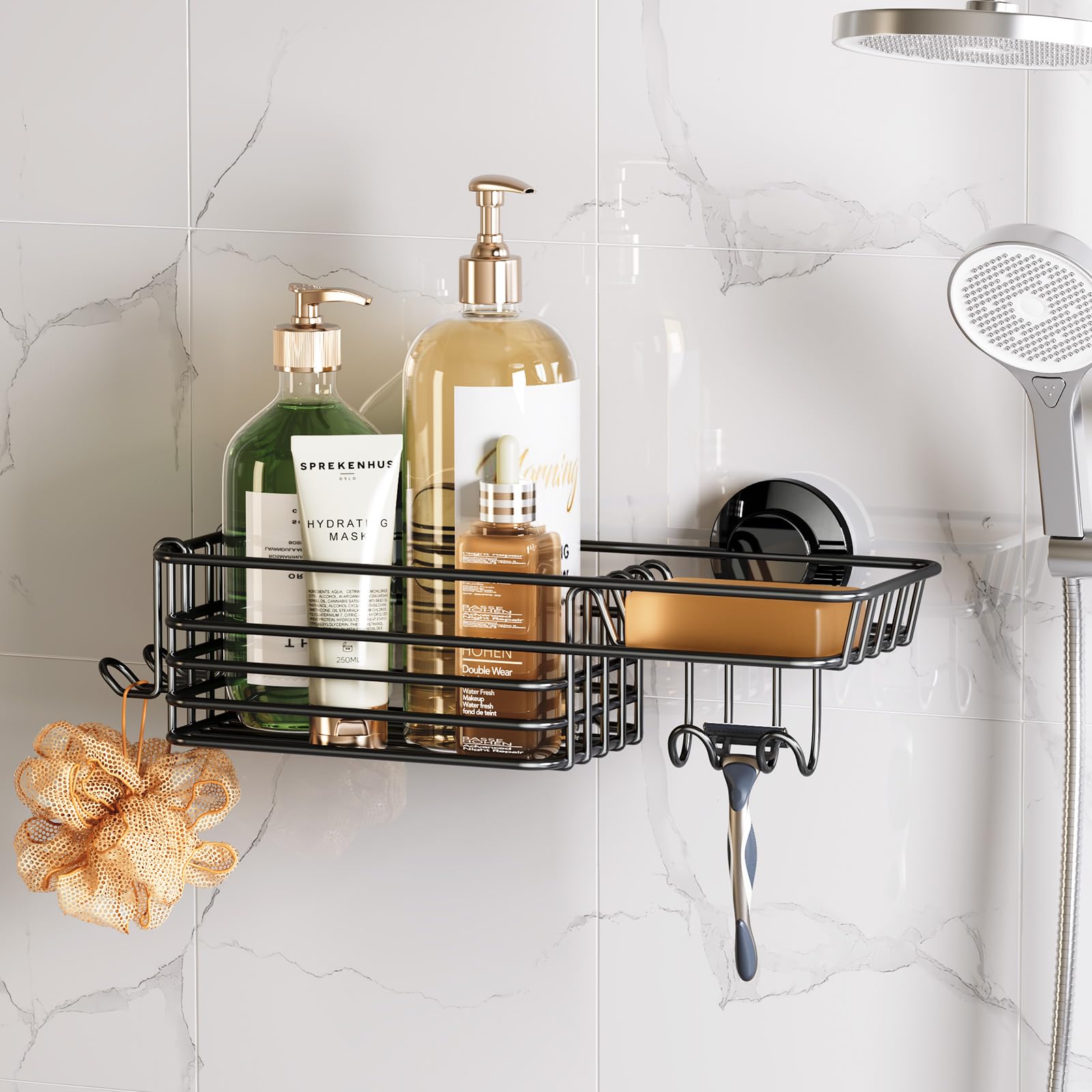 TAILI 2 Pack Rustproof Suction Shower Caddy, Stainless Steel Suction Cup Shower Caddy Bathroom Shelves No Drilling Heavy Duty Holder Removable Powerful Bathroom for Shampoo Toiletries Kitchen, Black