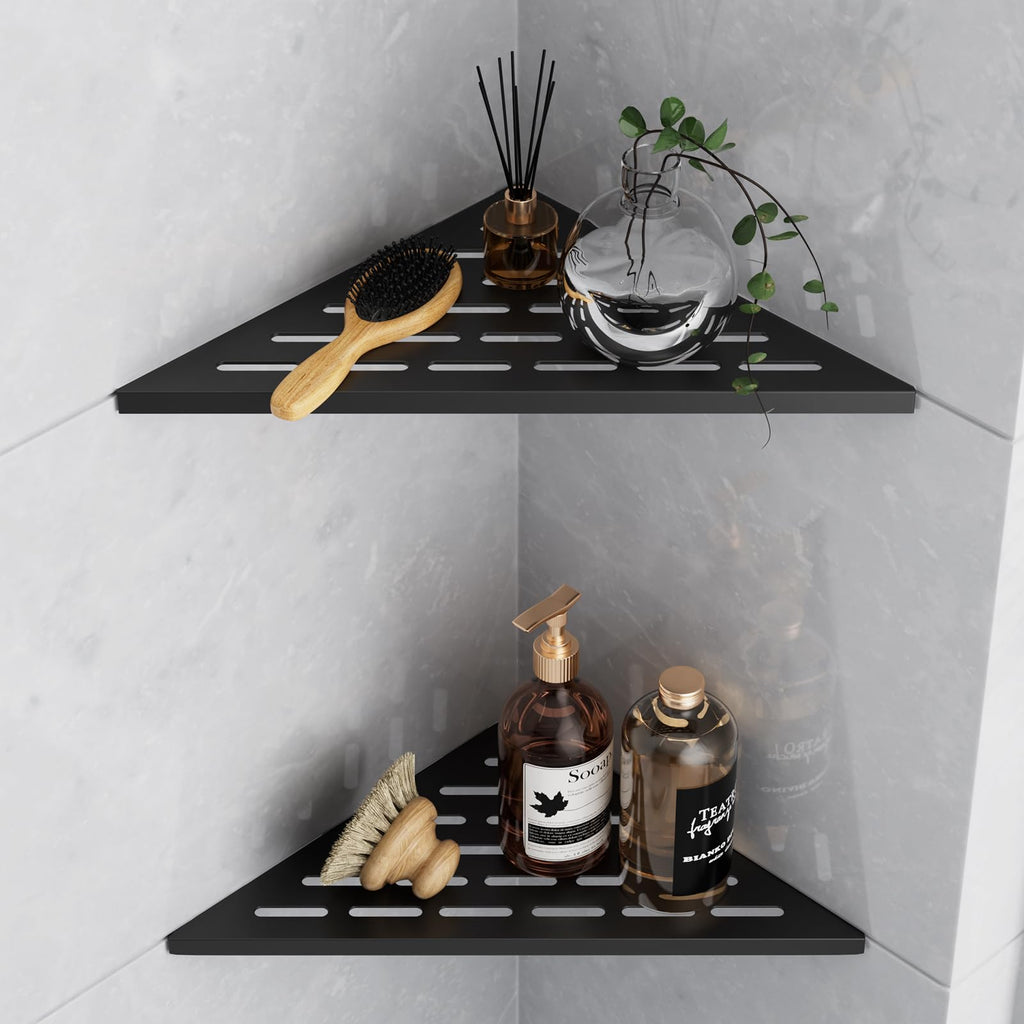 2-Piece Black 304 Stainless Steel Corner Shower Shelf, 254mm Wall Mount Rack
