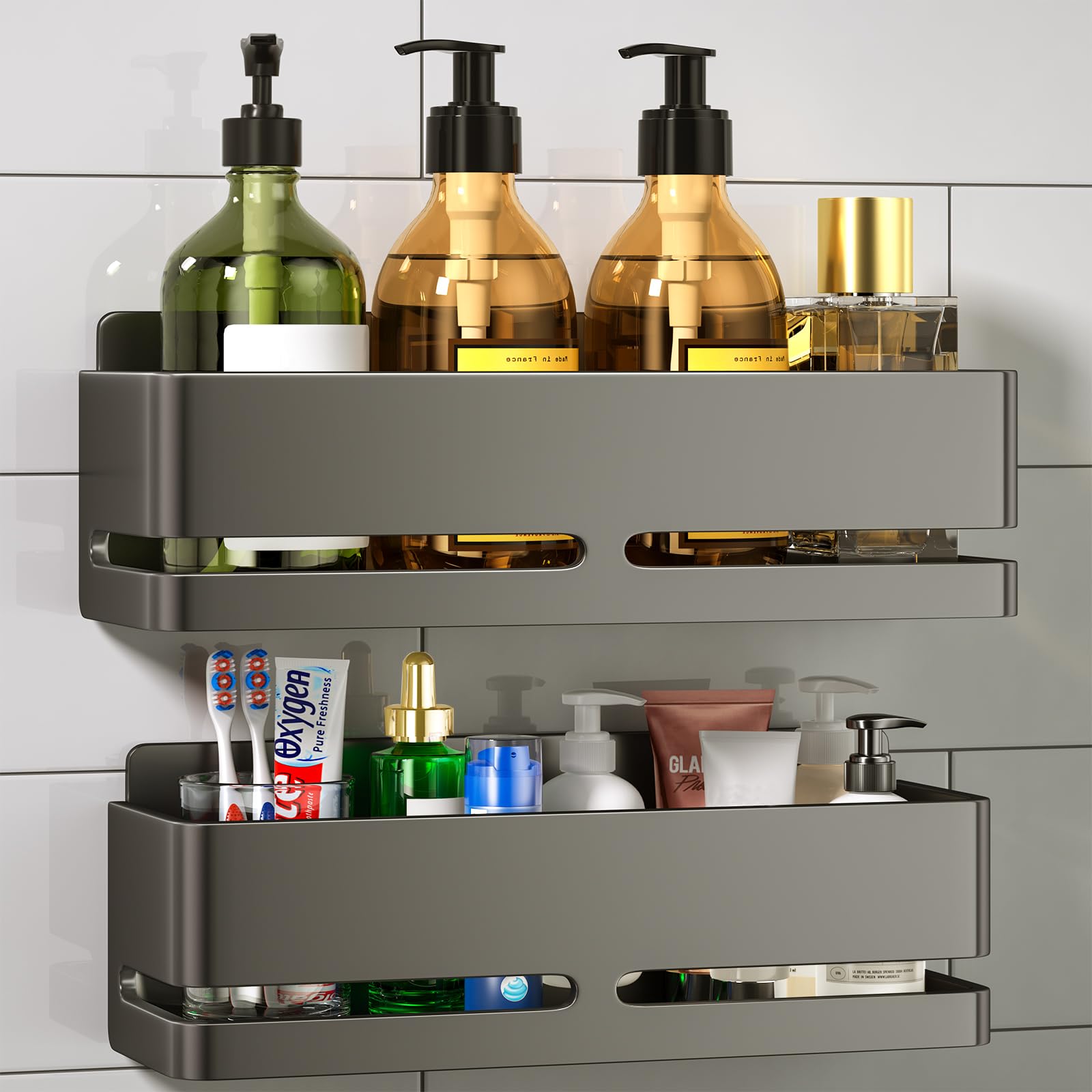 5-Piece Black No-Drill Wall Storage Rack with Soap Dish & Toothbrush Holder, Multi-use for Bathroom Kitchen