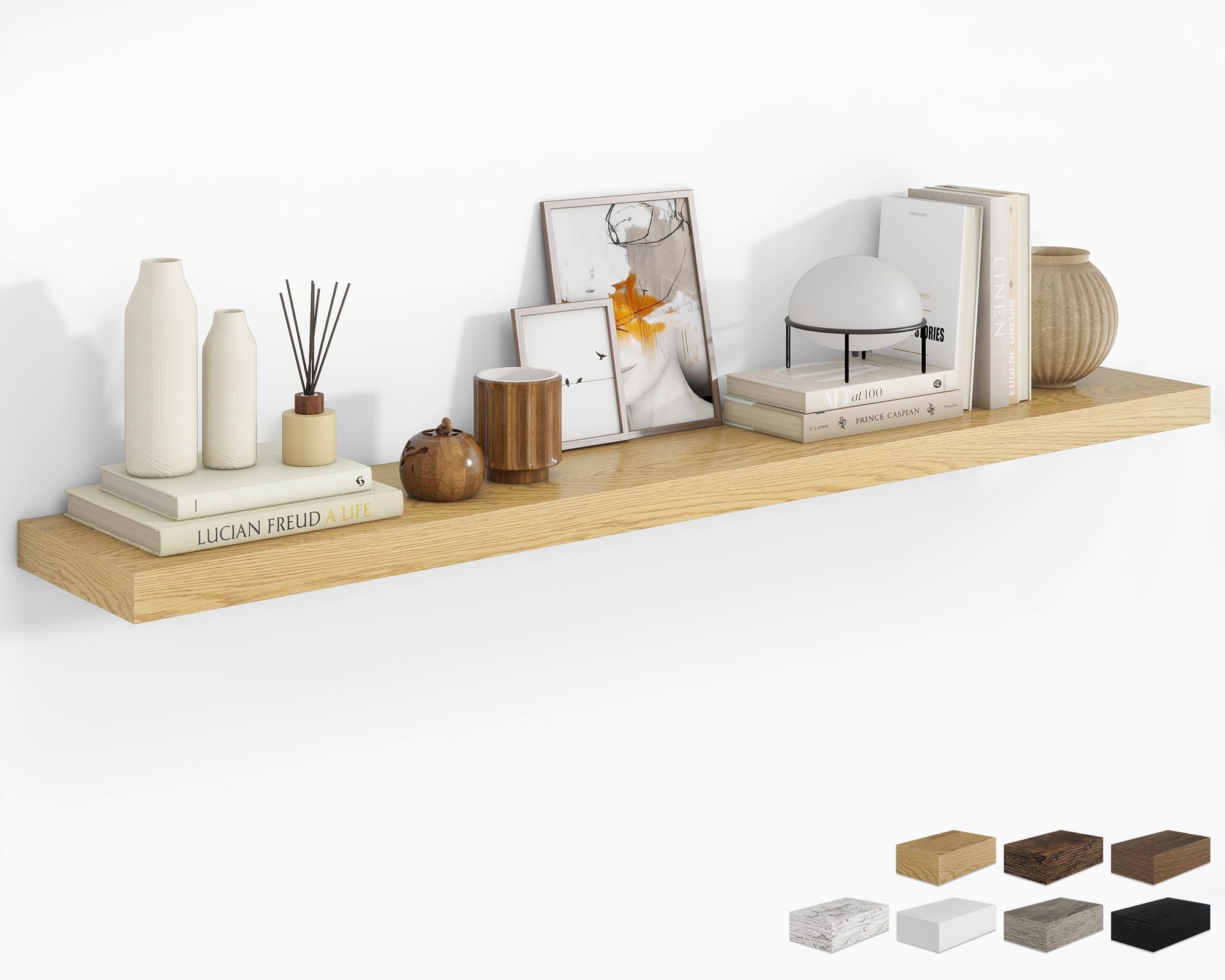 RICHFOCUS 24Inch Floating Shelves for Wall 2 Pack Shelves for Bedroom|Kitchen|Bathroom Wall Mounted Rustic Wood Floating Shelf with Invisible Brackets for Books|Storage|Decor, Oak