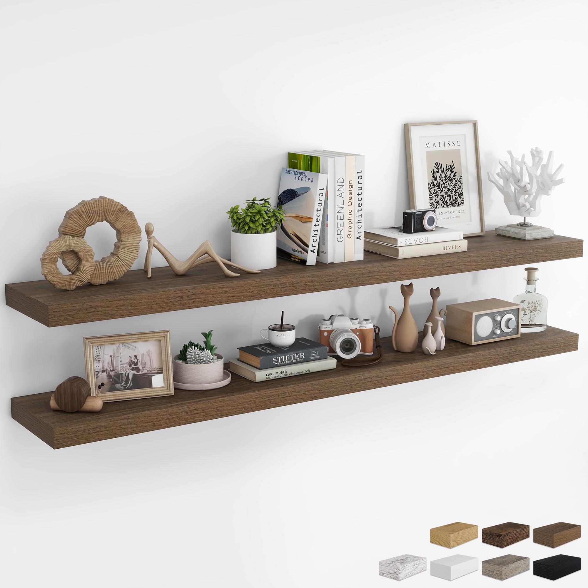 RICHFOCUS 24Inch Floating Shelves for Wall 2 Pack Shelves for Bedroom|Kitchen|Bathroom Wall Mounted Rustic Wood Floating Shelf with Invisible Brackets for Books|Storage|Decor, Oak