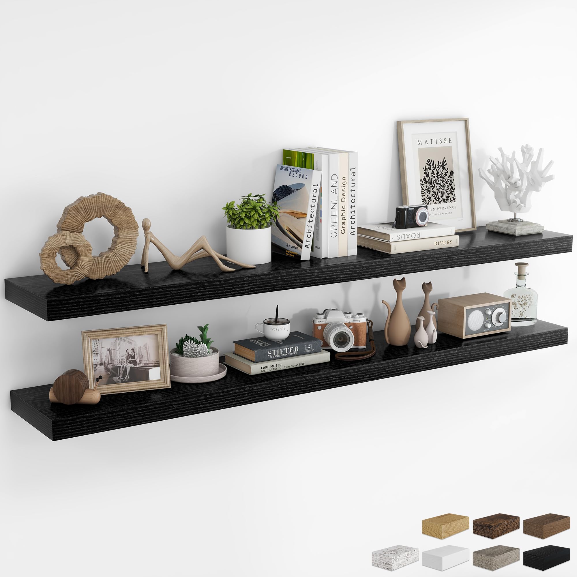 RICHFOCUS 24Inch Floating Shelves for Wall 2 Pack Shelves for Bedroom|Kitchen|Bathroom Wall Mounted Rustic Wood Floating Shelf with Invisible Brackets for Books|Storage|Decor, Oak