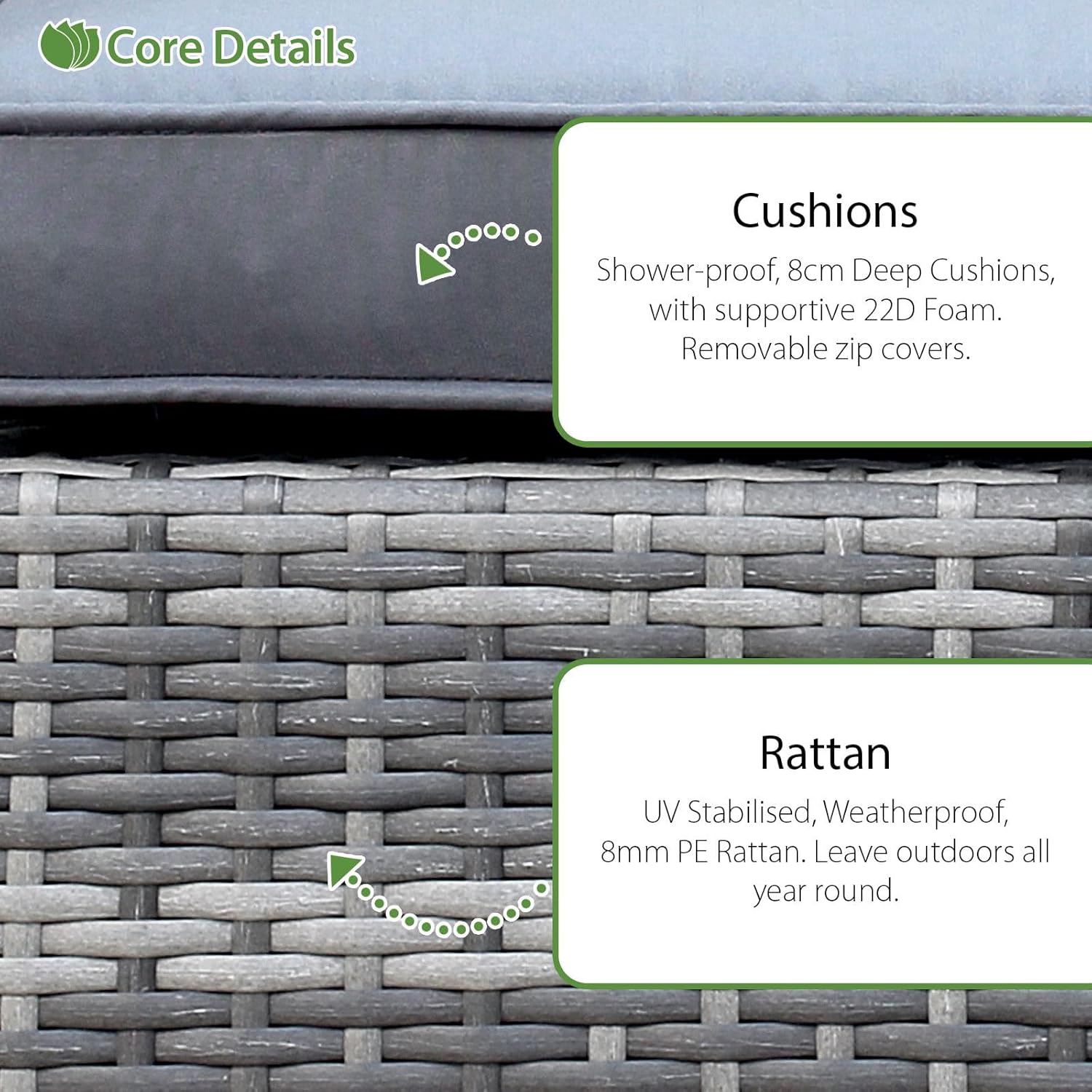 Oseasons Malta Rattan 9 Seat Firepit U-Shape Sofa Set in Mixed Grey - Luxury Deep Seated Outdoor Lounge Set with Grey Cushions and Integrated Fire Pit, Free Rain Cover