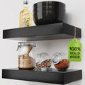 BAOBAB WORKSHOP Wood Floating Shelves for Wall Mounted, 16 inch Walnut Floating Shelf for Bathroom, Solid Wooden Wall Shelves for Kitchen Bedroom Farmhouse, Walnut Finish, 16 x 6.7, Set of 2