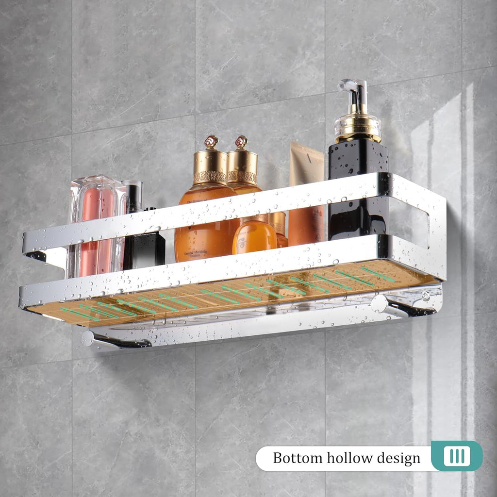 Shower Caddy,Wall Mounted Shower Shelf with Hooks, Stainless Steel Organiser for Shampoo and Bath Gel,Chrome (40cm)