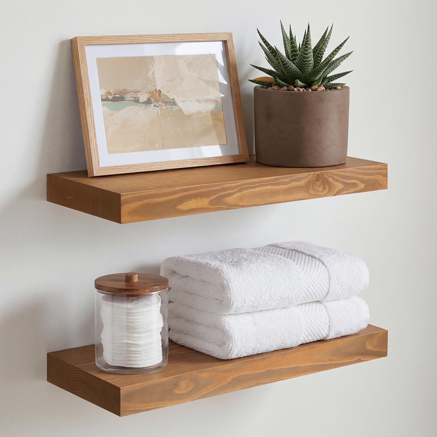 Homeforia White Floating Shelves 24 inch, High End Solid Real Wood 24inch Bathroom Floating Shelf for Wall Mounted, White Wooden 24in Floating Shelves, Heavy Duty Bracket, 24 X 6.5 X 1.75 in, Set of 2