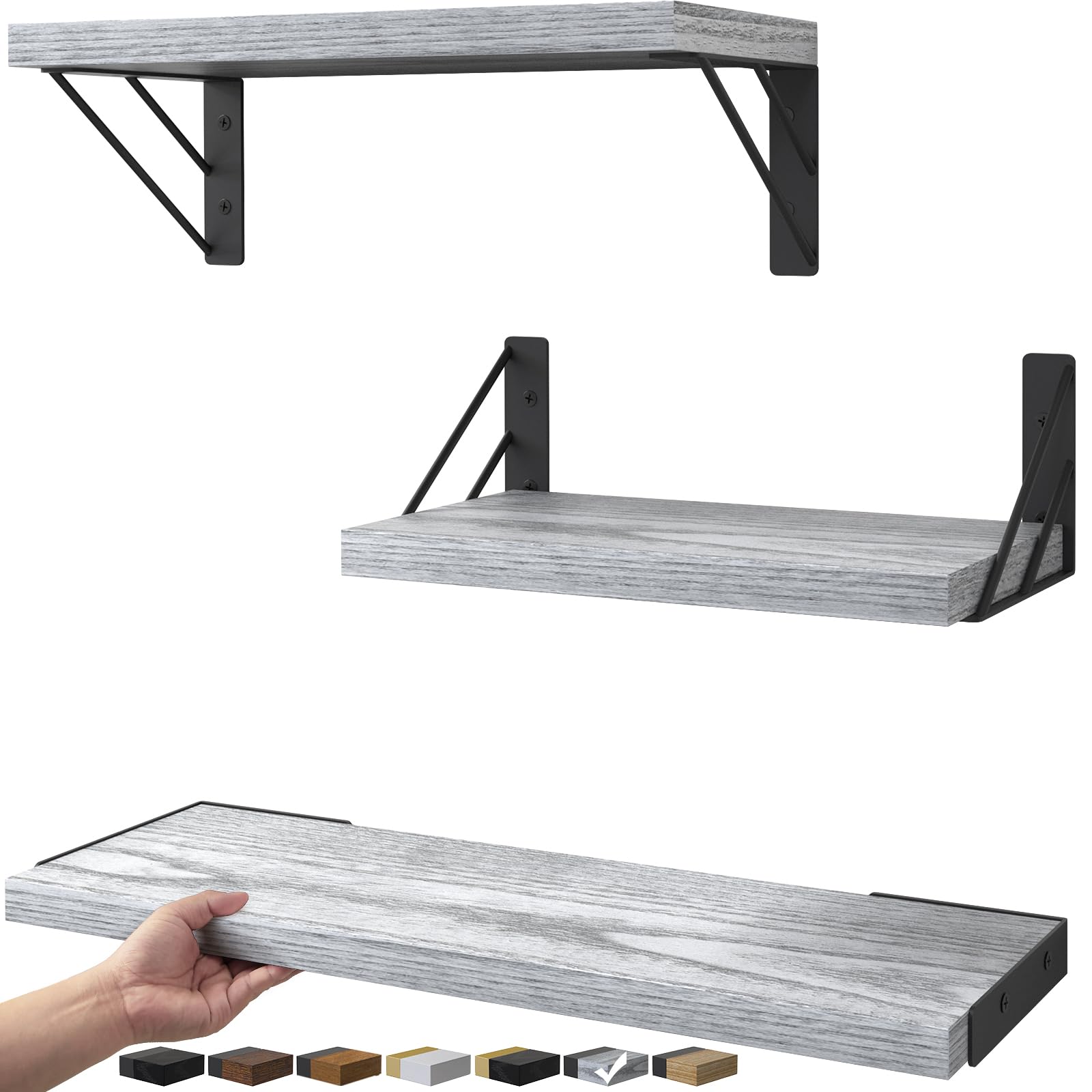 23in Rustic Brown Floating Shelves, Set of 4 Wall Mount Wood Shelves for Bedroom Bathroom Kitchen