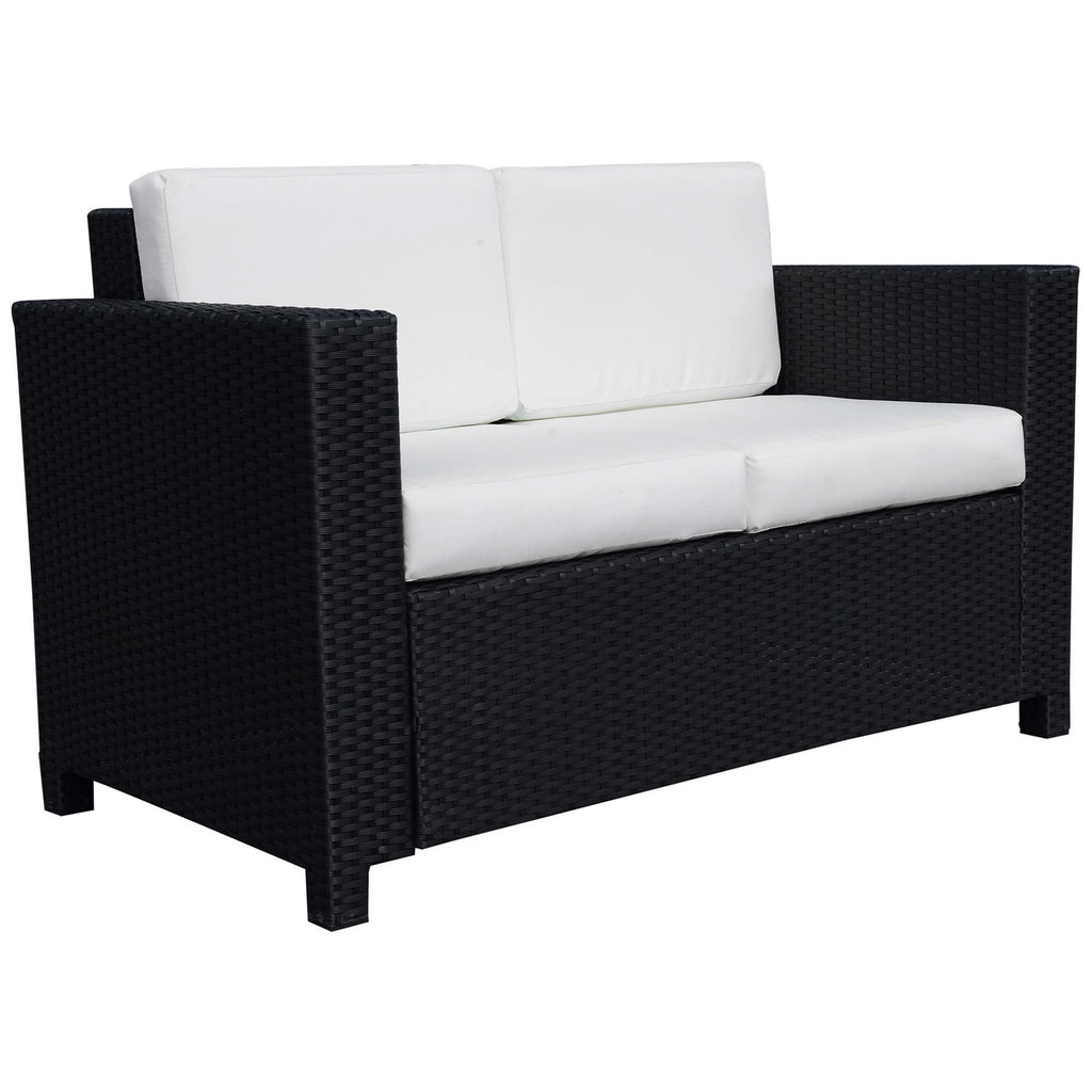 Outsunny Rattan Sofa, 2 Seater Garden Furniture with Soft Padded Cushion and Armrests, Wicker Garden Loveseat for Patio, Mixed Grey