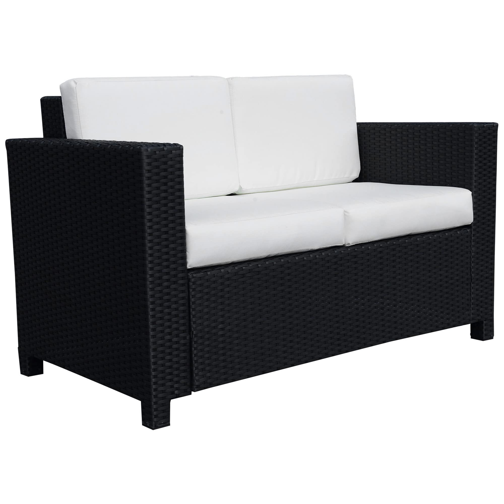 Outsunny Rattan Sofa, 2 Seater Garden Furniture with Soft Padded Cushion and Armrests, Wicker Garden Loveseat for Patio, Mixed Grey