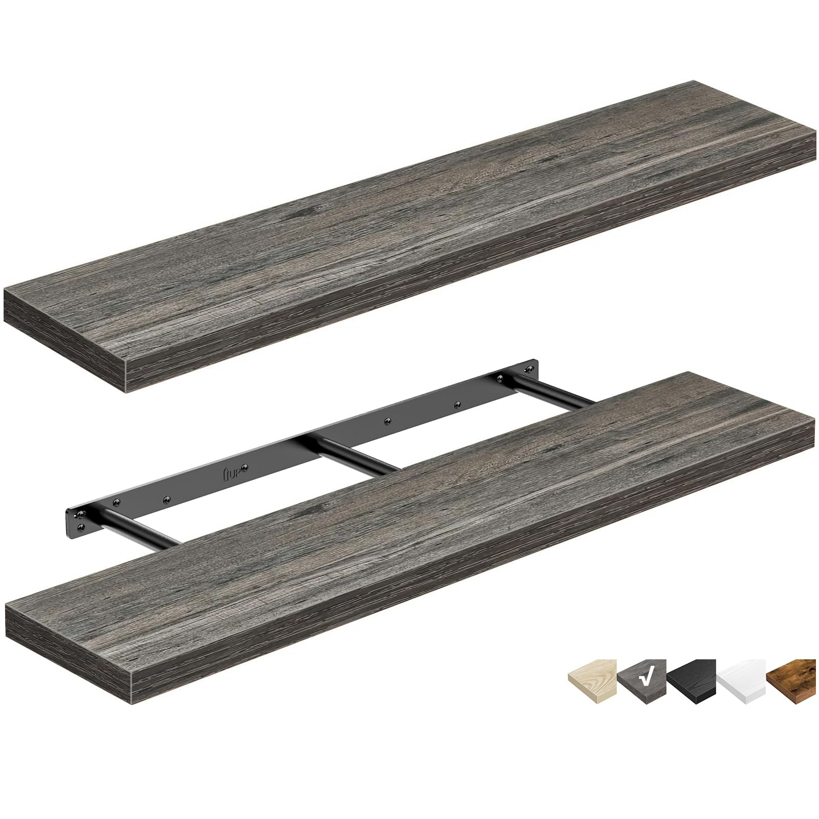 QEEIG Floating Shelves for Wall 23.6" Long - Wall Mounted Shelf Bathroom Kitchen Living Room Bedroom Farmhouse Home Decor Display Bookshelf Set of 2, Rustic Brown (008-60BN)