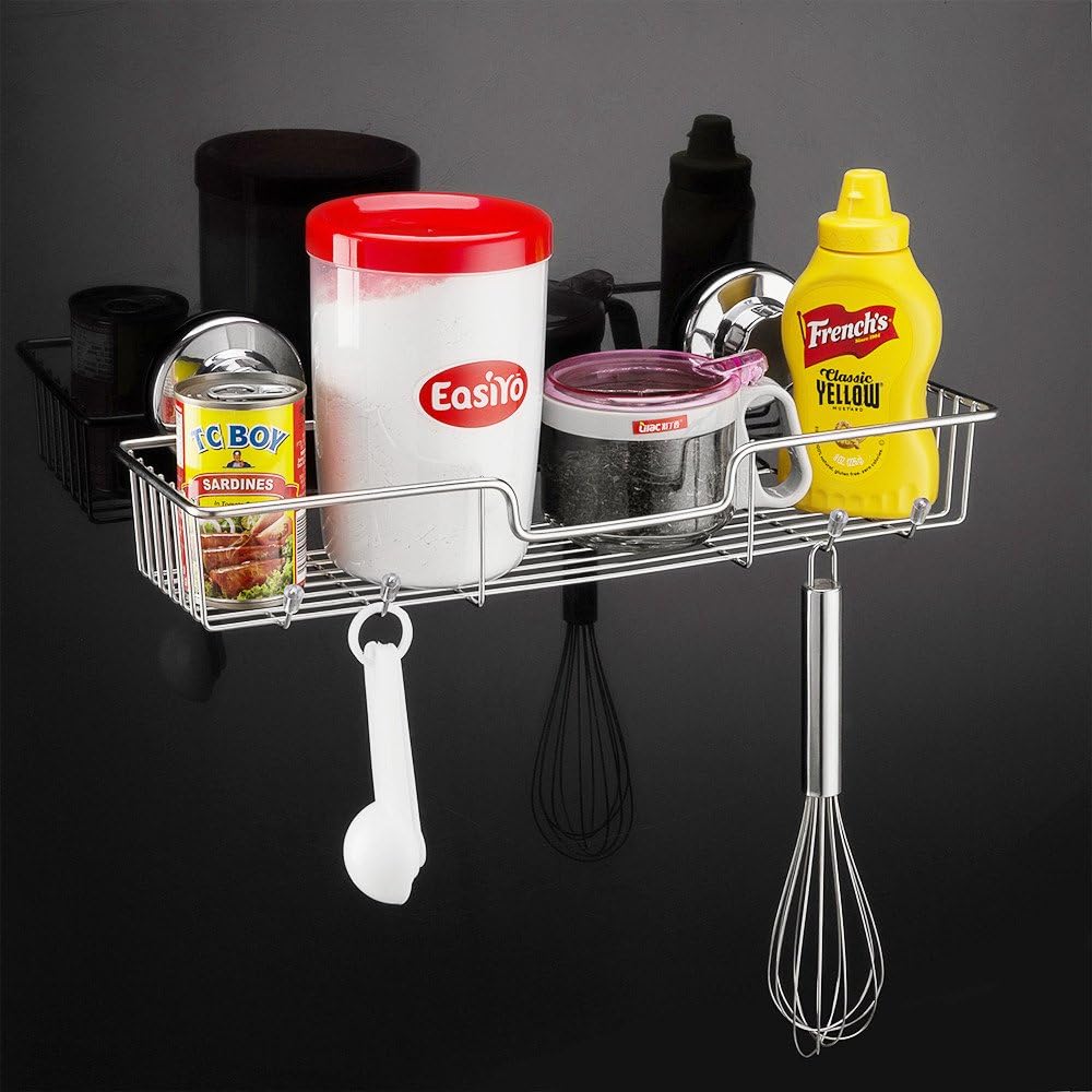 SANNO Suction Shower Caddy, Suction Cup Bathroom Shower Organiser,Bath Shelf Storage Combo Organizer Basket, Kitchen & Bathroom Accessories Shampoo Conditioner - Rustproof Stainless Steel(Set of 2)