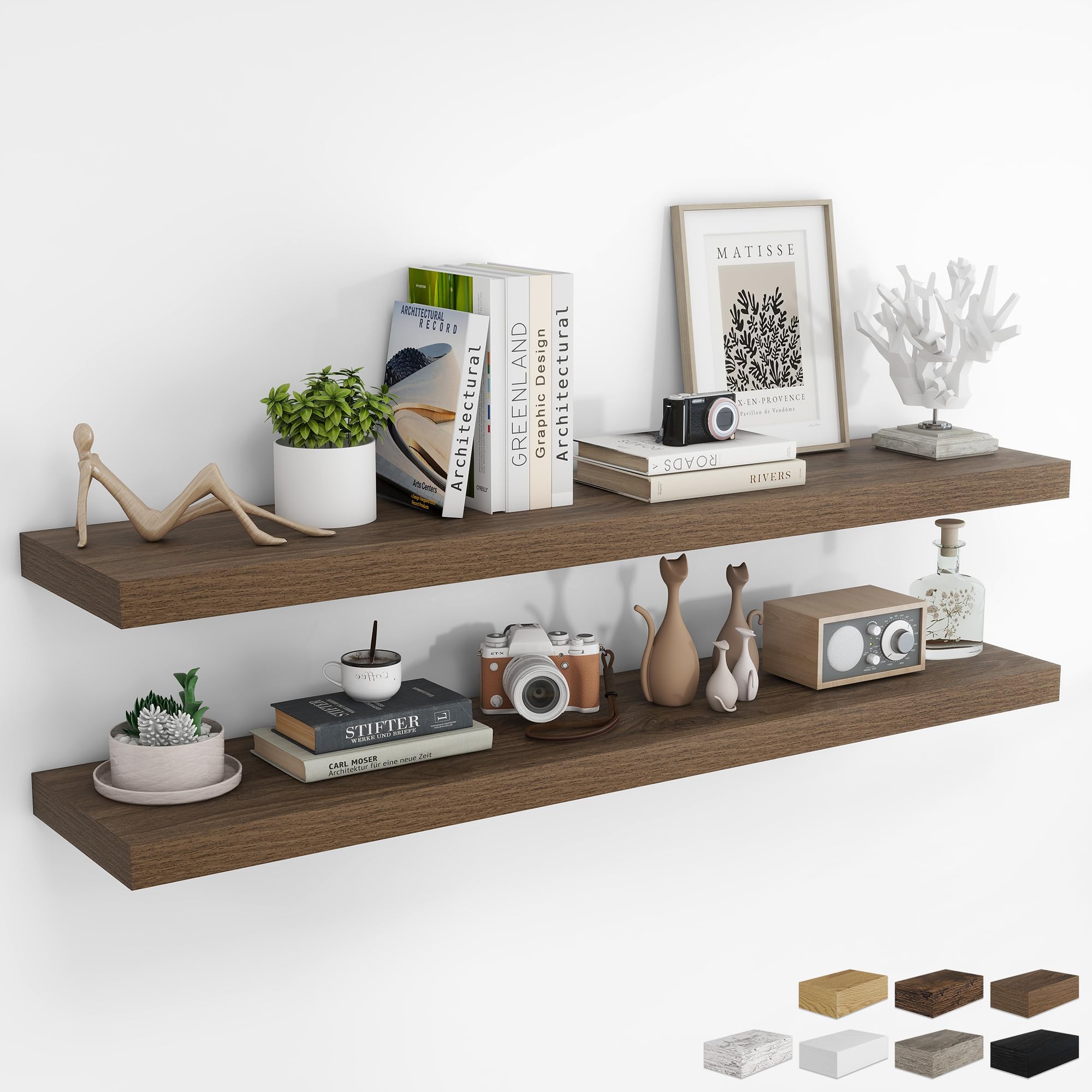 RICHFOCUS 24Inch Floating Shelves for Wall 2 Pack Shelves for Bedroom|Kitchen|Bathroom Wall Mounted Rustic Wood Floating Shelf with Invisible Brackets for Books|Storage|Decor, Oak