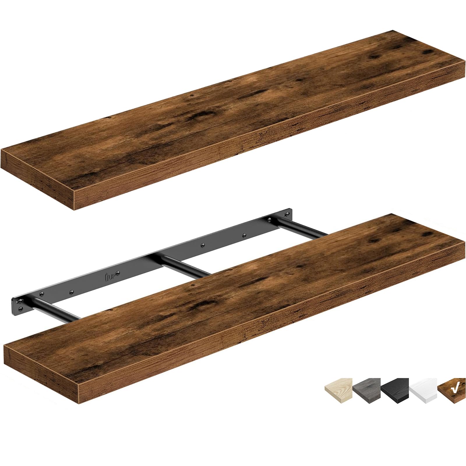QEEIG Floating Shelves for Wall 23.6" Long - Wall Mounted Shelf Bathroom Kitchen Living Room Bedroom Farmhouse Home Decor Display Bookshelf Set of 2, Rustic Brown (008-60BN)
