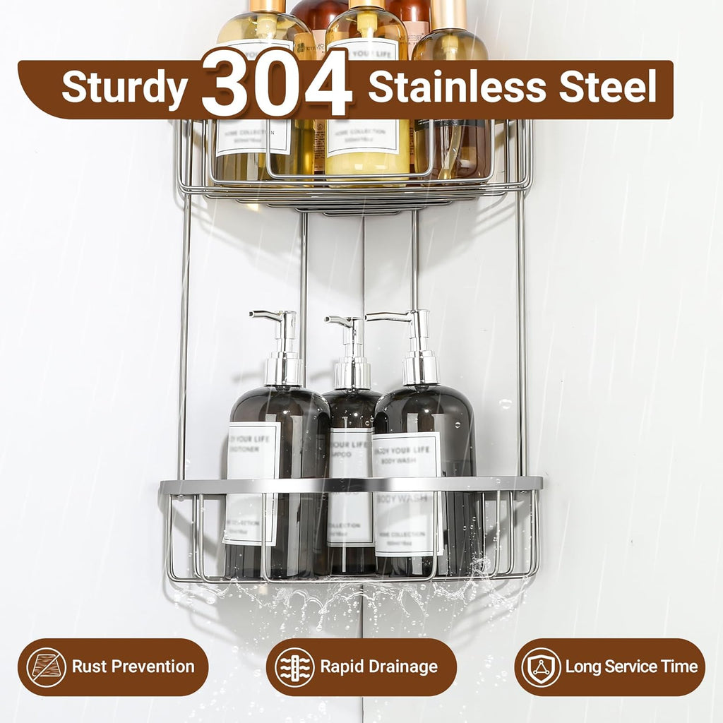 SAYAYO Corner Shower Caddy Shower Basket Organiser SUS304 Stainless Steel, 2-Tier Polished Chromed Corner Bathroom Shelf