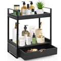 2-Tier Bathroom Organizer Countertop With Drawer, Wood Counter Shelf for Storage, Vanity Tray for Organization and Decor, Countertop Organizer for Kitchen, Office (Brown)