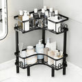 Free Standing 2 Tier Shower Caddy with 4 Hooks on Each Shelf Waterproof Corner Organizer Corner for Bathroom Kitchen Large Capacity Shower Rack (White)
