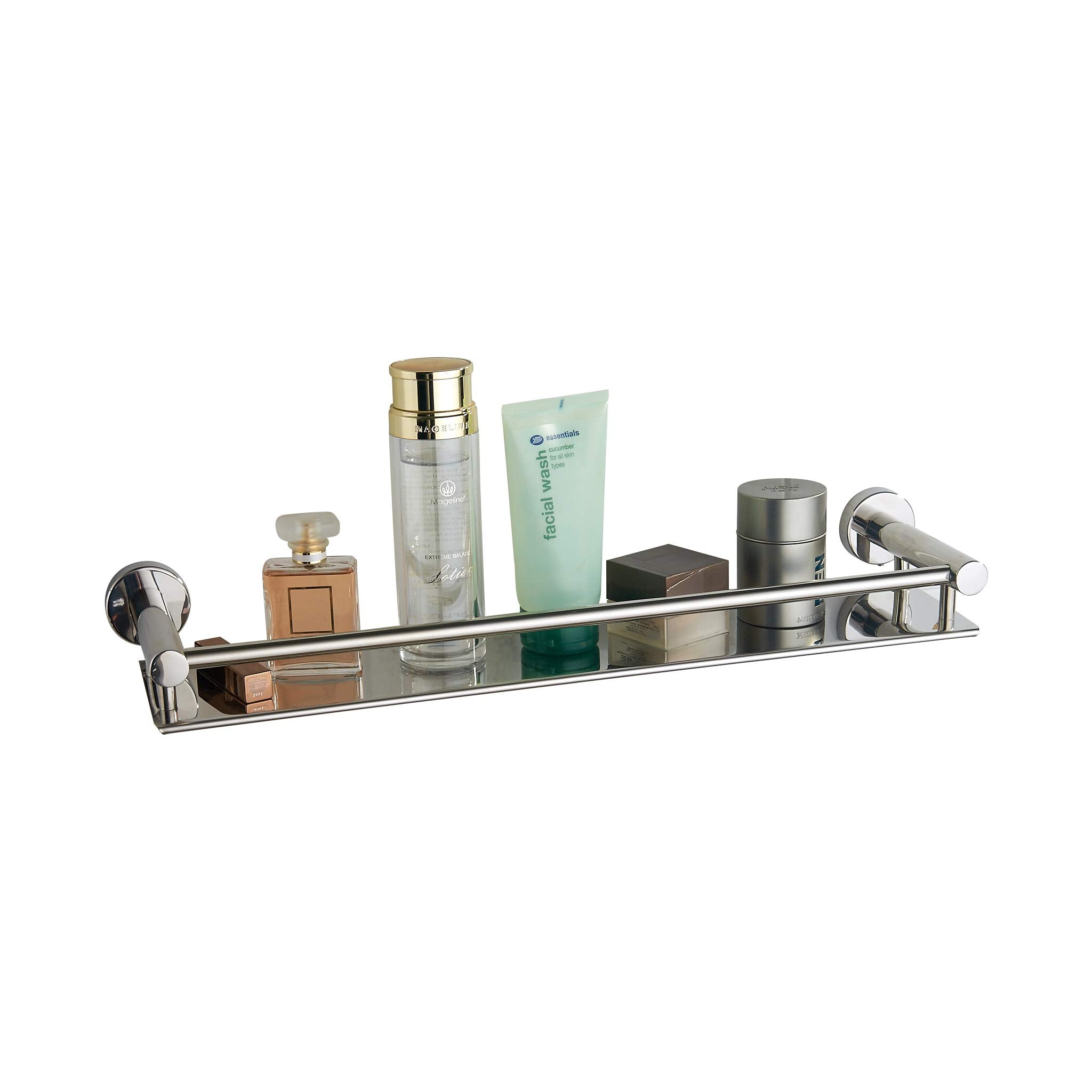 bgl Polished Gold Bathroom Shelf Wall Mounted – Shiny Rustproof Shower Storage Rack with Guard Rail, Luxury Bathroom Organiser for Shampoo, Toiletries & Bottles