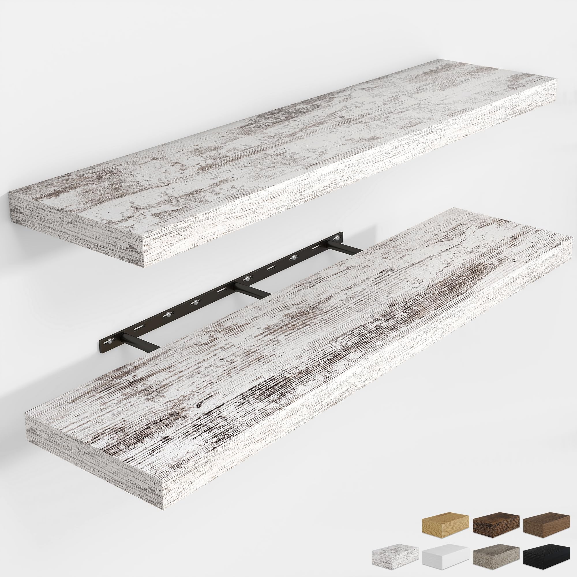 RICHFOCUS 24Inch Floating Shelves for Wall 2 Pack Shelves for Bedroom|Kitchen|Bathroom Wall Mounted Rustic Wood Floating Shelf with Invisible Brackets for Books|Storage|Decor, Oak