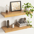 Live Edge Floating Shelves for Wall Decor, Solid Elm Wood Floating Shelves Wall Mounted, Rustic Wall Shelves with Invisible Bracket for Living Room Bathroom Bedroom Kitchen, 24 Inch Set of 2, Natural