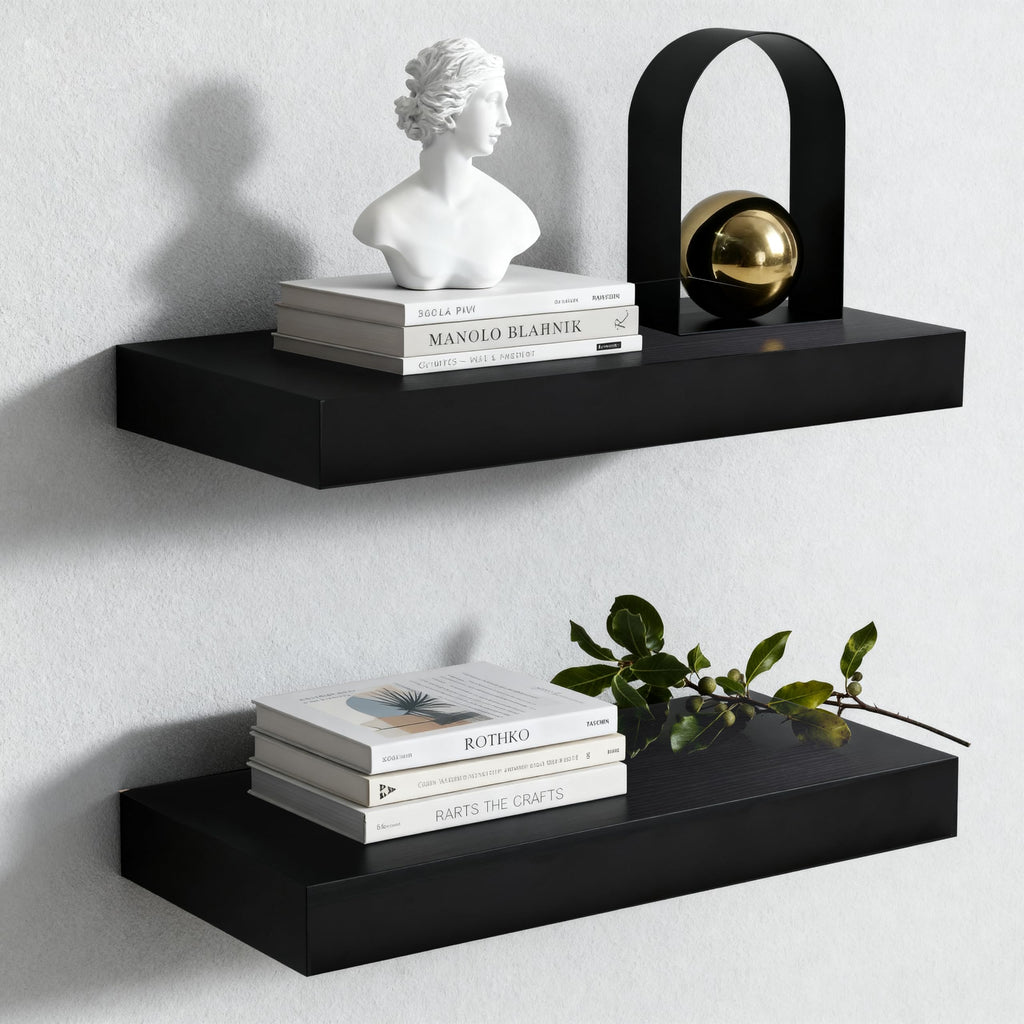 Floating Shelves for Wall,Over The Toilet Storage Cabinet-Set of 2 Black 24 Inch.Wall Shelves for Bathroom,Bedroom,Living Room,Kitchen-Modern Helf Display Organizer&Decor(Black,2pcs)