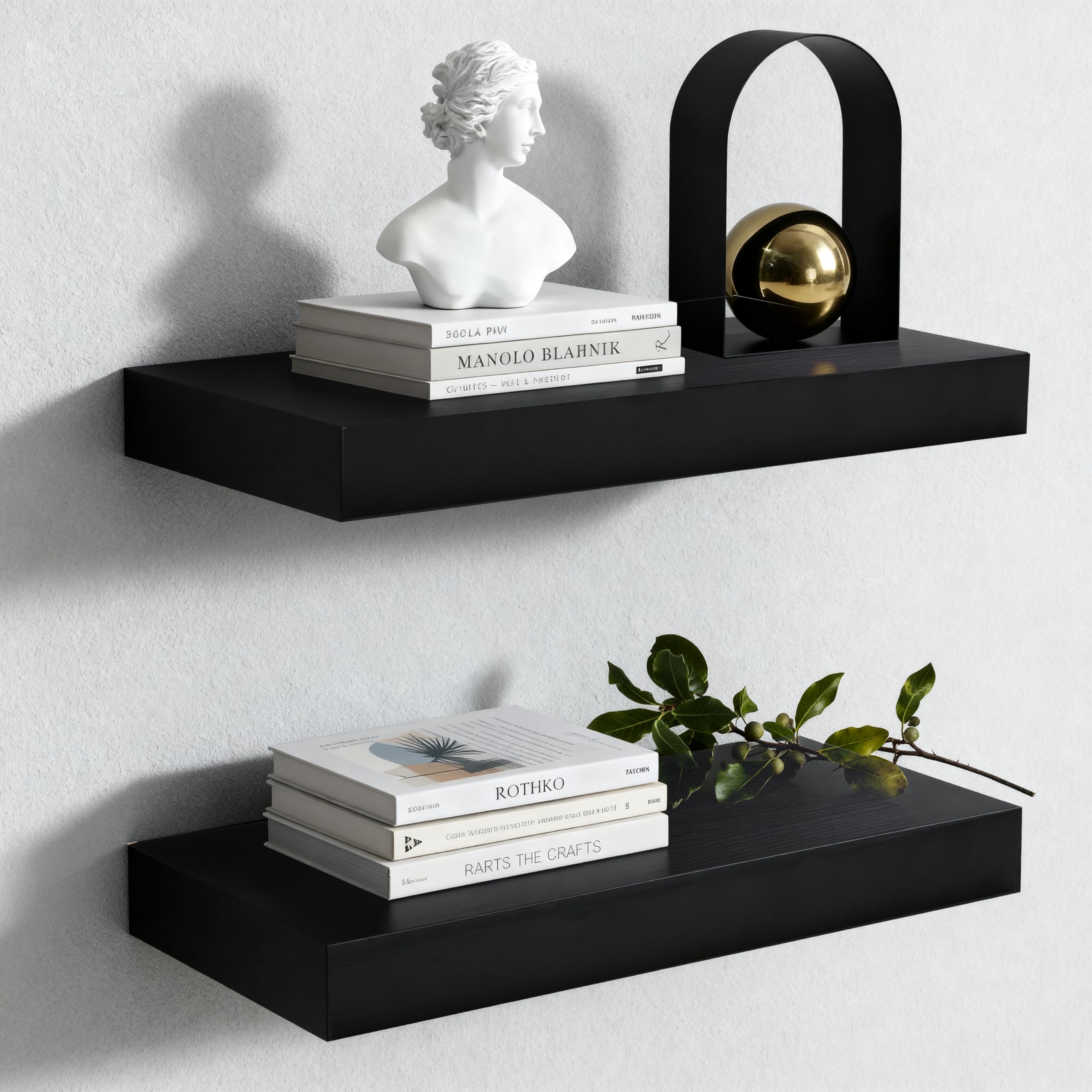 Floating Shelves for Wall,Over The Toilet Storage Cabinet-Set of 2 Black 24 Inch.Wall Shelves for Bathroom,Bedroom,Living Room,Kitchen-Modern Helf Display Organizer&Decor(Black,2pcs)