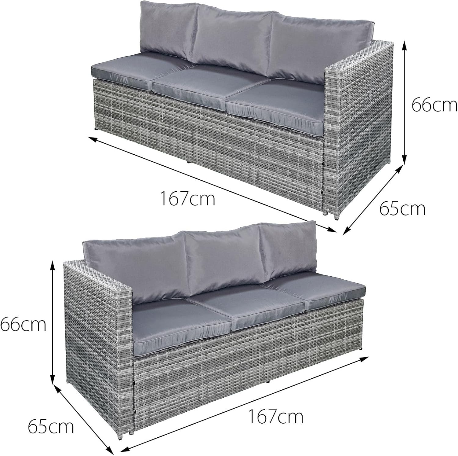 Oseasons Malta Rattan 9 Seat Firepit U-Shape Sofa Set in Mixed Grey - Luxury Deep Seated Outdoor Lounge Set with Grey Cushions and Integrated Fire Pit, Free Rain Cover