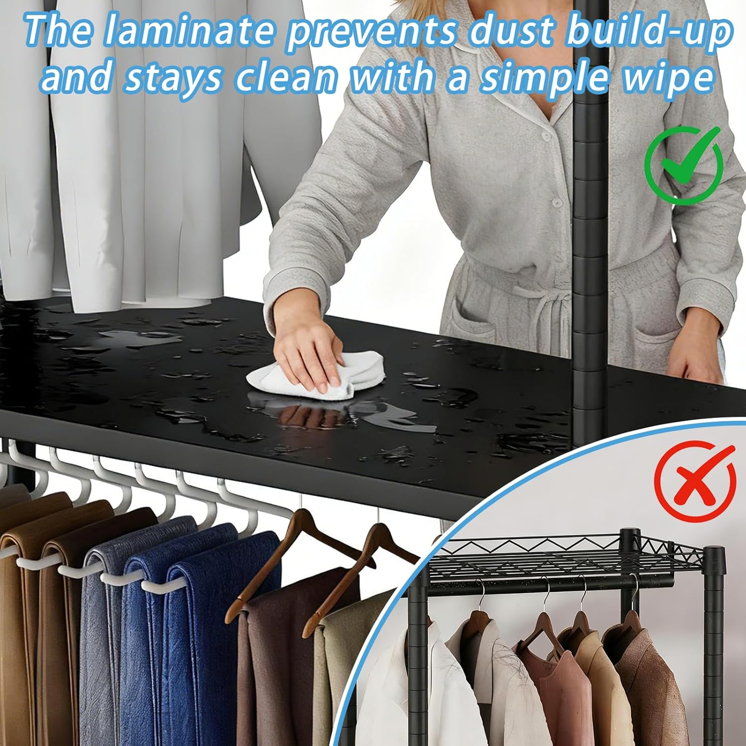 Black 2-Tier Heavy Duty Clothes Rack, 200cm with Adjustable Shelves, Double Rods & Side Hooks, 440lbs Load Capacity
