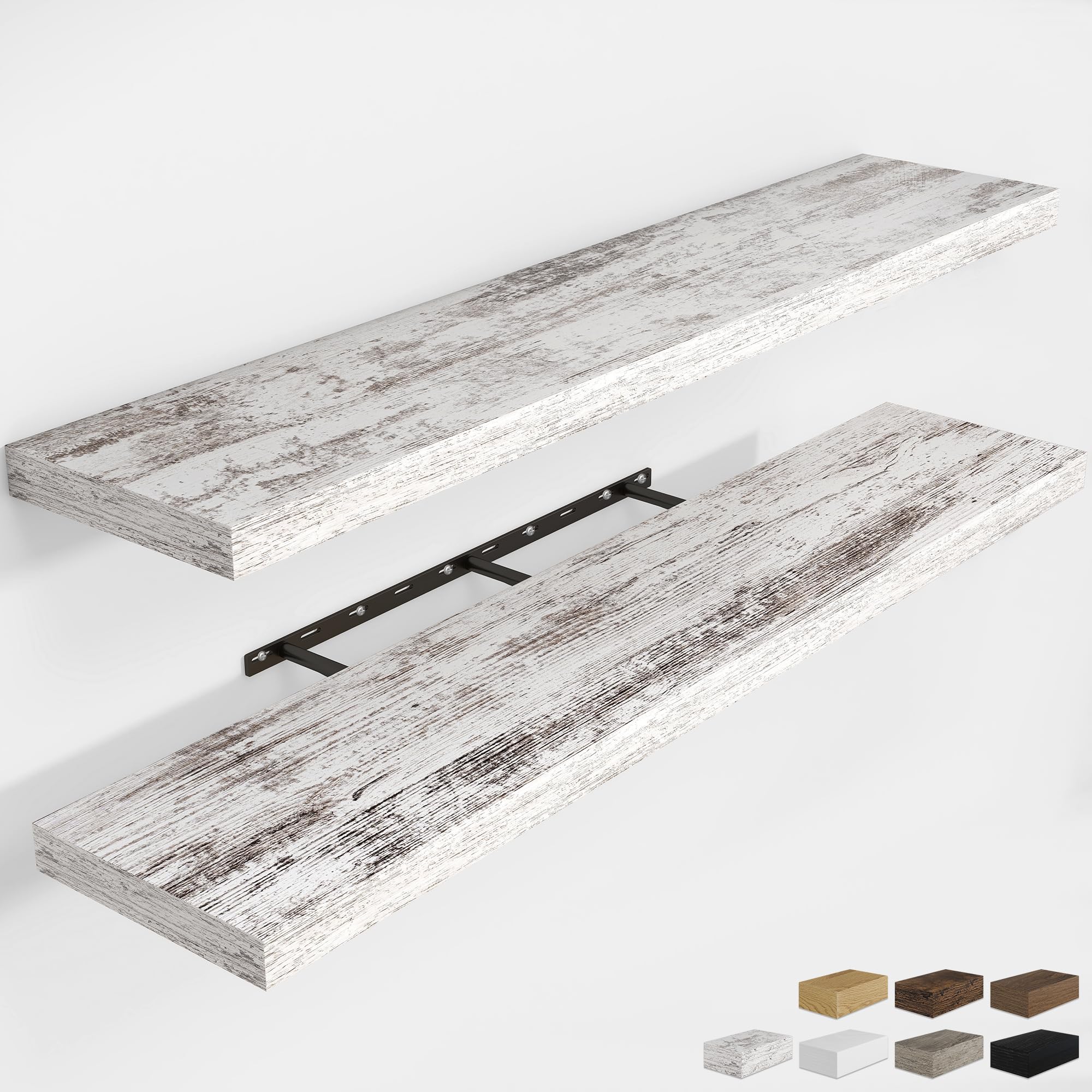 RICHFOCUS 24Inch Floating Shelves for Wall 2 Pack Shelves for Bedroom|Kitchen|Bathroom Wall Mounted Rustic Wood Floating Shelf with Invisible Brackets for Books|Storage|Decor, Oak