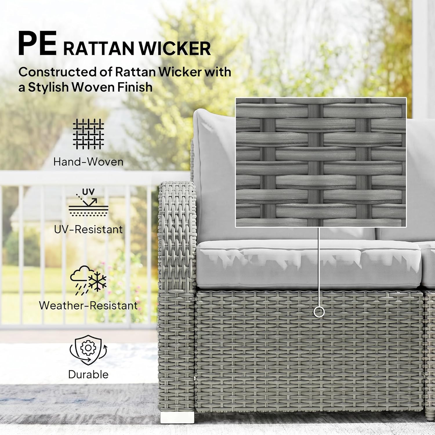 Outsunny 7 Seater Rattan Garden Furniture Set, 2 Reclining Chairs, 3 Seater Sofa, Coffee Table, Footstools, Space-Saving 6 Piece Outdoor Patio Furniture Conversation Set with Cushions, Light Grey