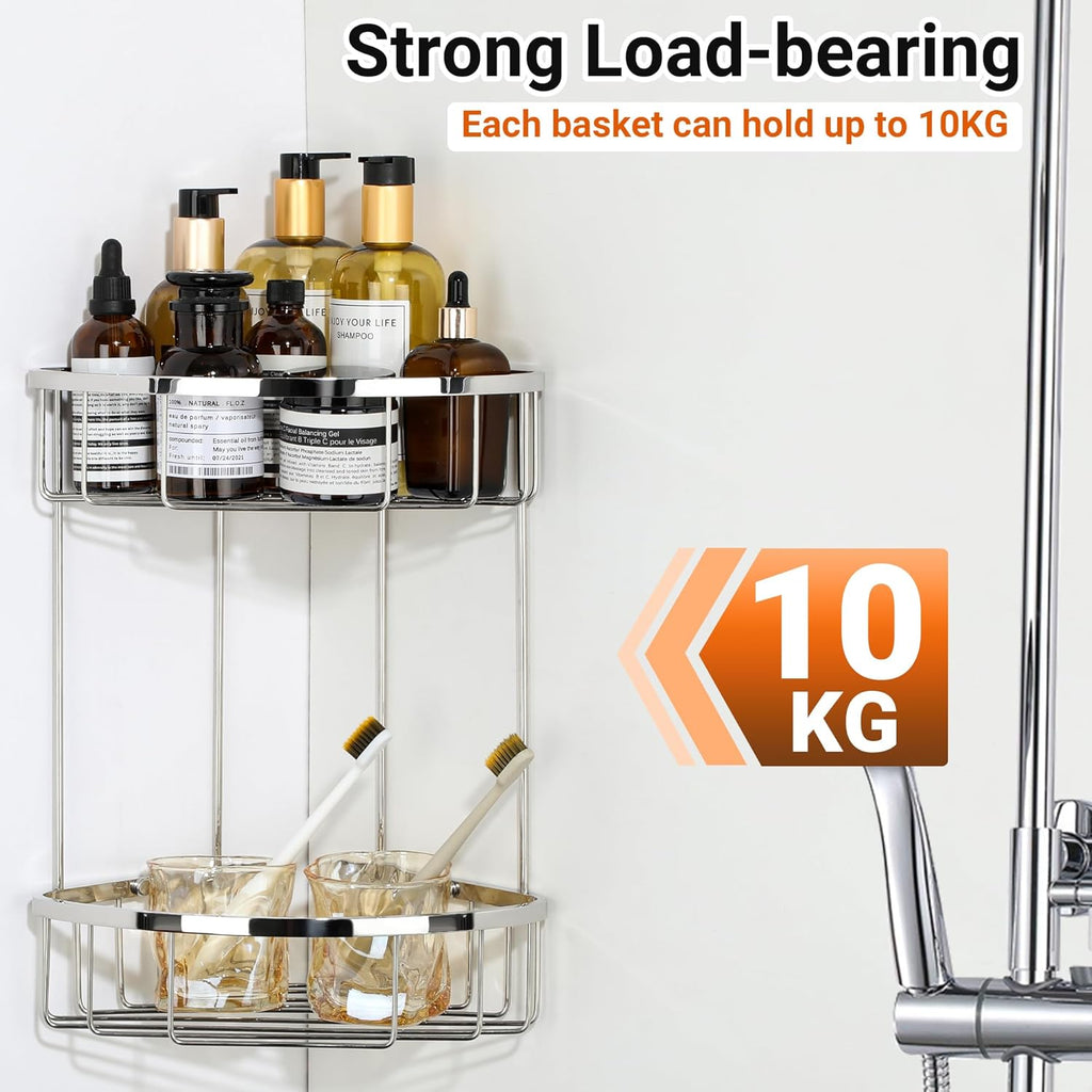 SAYAYO Corner Shower Caddy Shower Basket Organiser SUS304 Stainless Steel, 2-Tier Polished Chromed Corner Bathroom Shelf