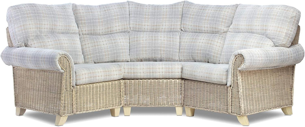Desser Clifton Conservatory Corner Sofa 3pc Modular with Curved Back – Luxury Real Cane Rattan Indoor Conservatory Furniture UK Manufactured Cushions Athena Check Fabric – H92cm x W208cm x D208cm