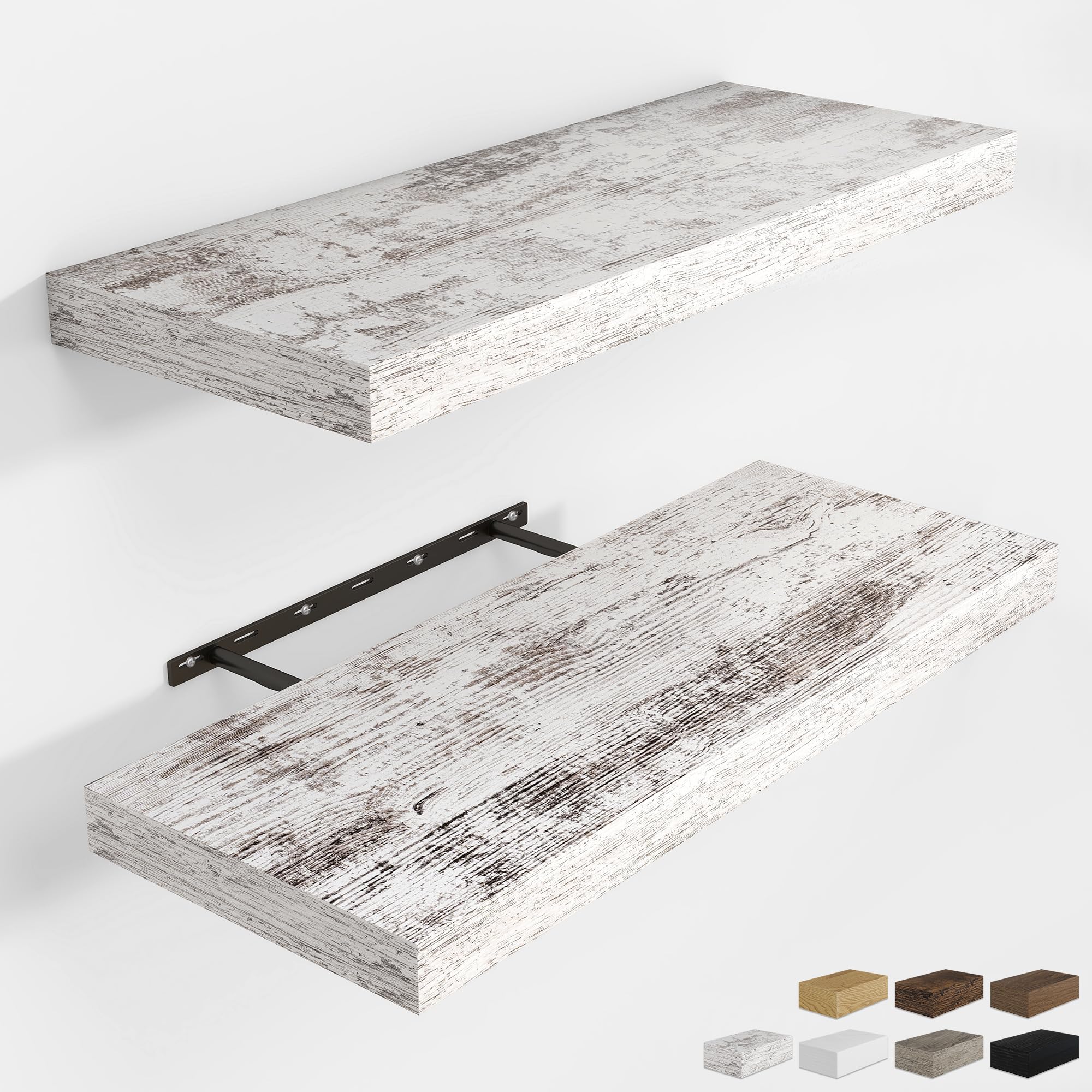 RICHFOCUS 24Inch Floating Shelves for Wall 2 Pack Shelves for Bedroom|Kitchen|Bathroom Wall Mounted Rustic Wood Floating Shelf with Invisible Brackets for Books|Storage|Decor, Oak