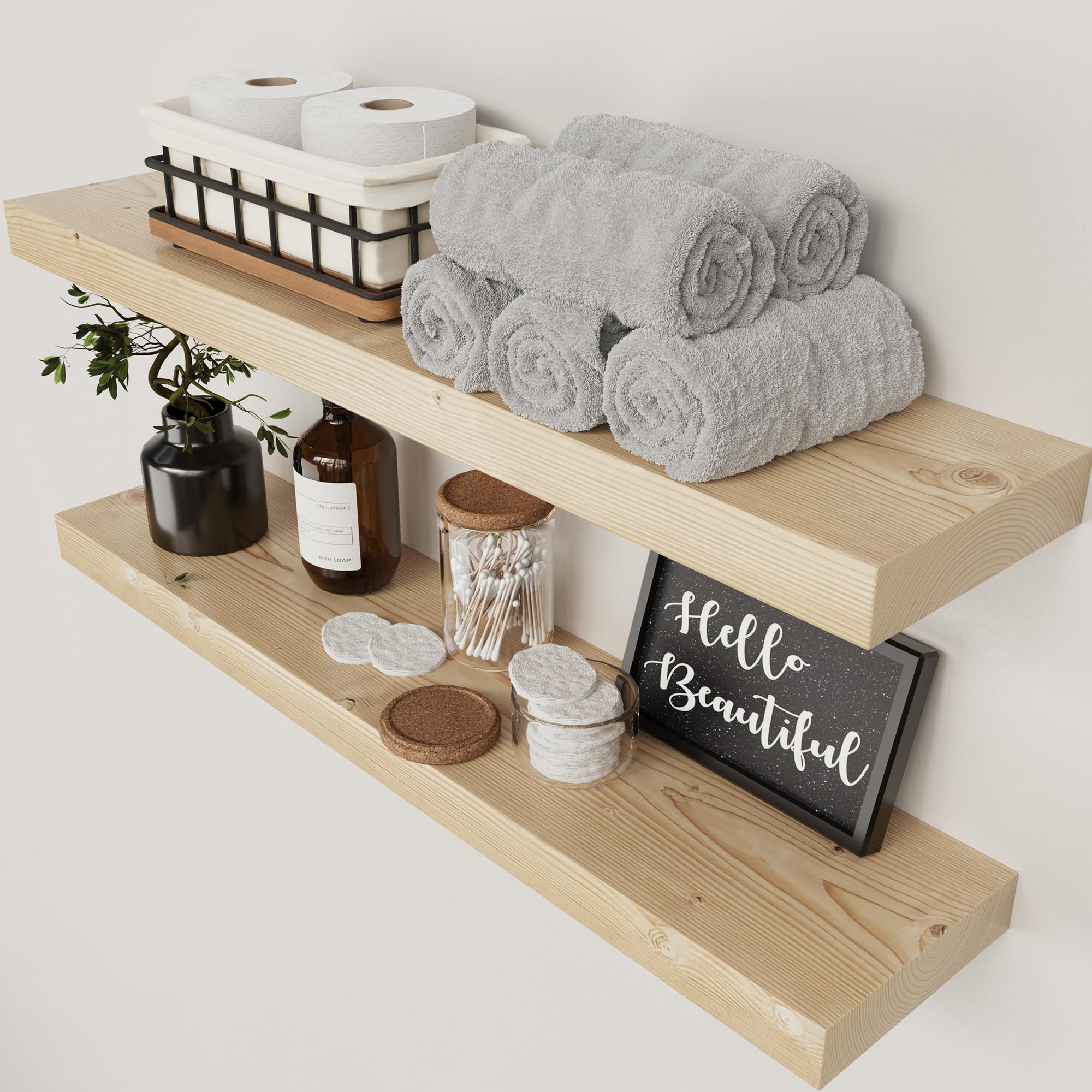 BAOBAB WORKSHOP Wood Floating Shelves for Wall Mounted, 16 inch Walnut Floating Shelf for Bathroom, Solid Wooden Wall Shelves for Kitchen Bedroom Farmhouse, Walnut Finish, 16 x 6.7, Set of 2