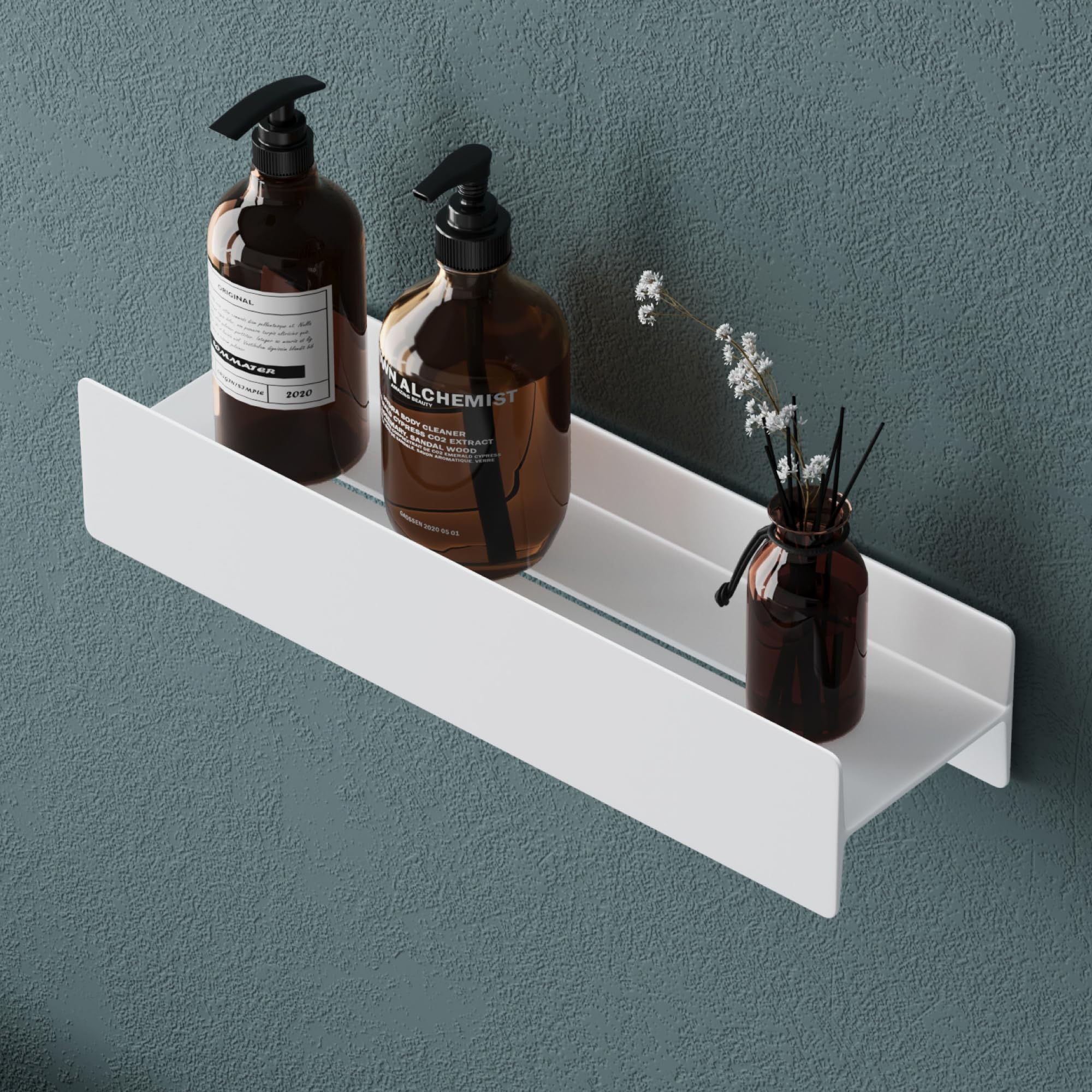 Mai & Mai Shower Caddy No Drill, Bathroom Storage Shelf with Screw Mounting and Optional Adhesive Installation, 60cm Wall Mounted Shower Shelf with Towel Hanging Space, Reglo-03, Matte Black