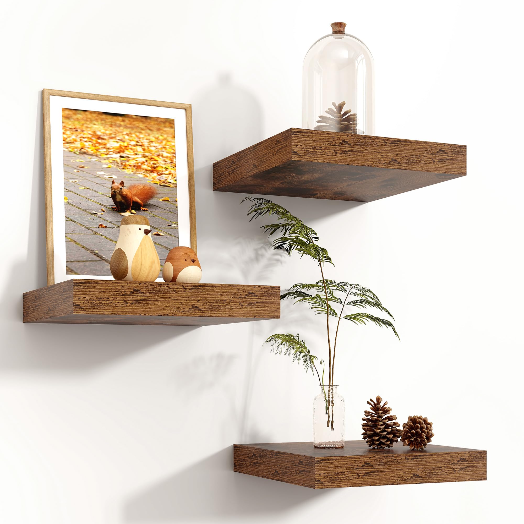 Venusmiles Floating Shelves for Wall 24 inch Long, Engineered Wood Wall Shelves with Invisible Brackets for Living Room Bedroom Bathroom Office Kitchen Decor and Storage, Oak Finish, Set of 2