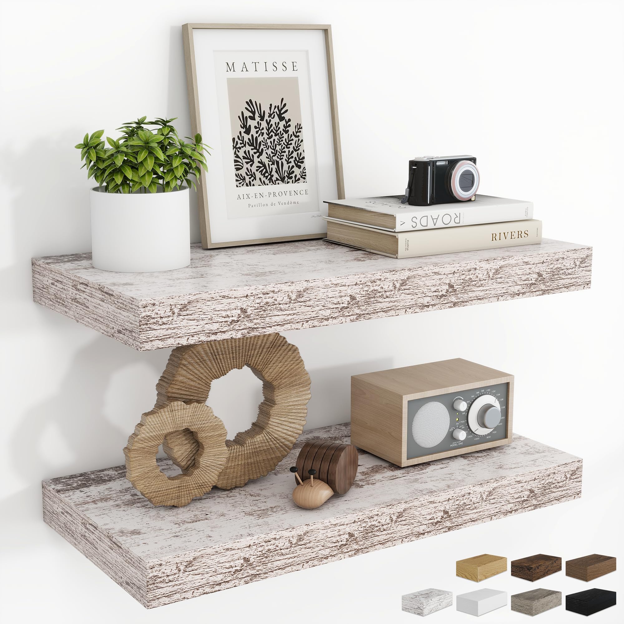 RICHFOCUS 24Inch Floating Shelves for Wall 2 Pack Shelves for Bedroom|Kitchen|Bathroom Wall Mounted Rustic Wood Floating Shelf with Invisible Brackets for Books|Storage|Decor, Oak