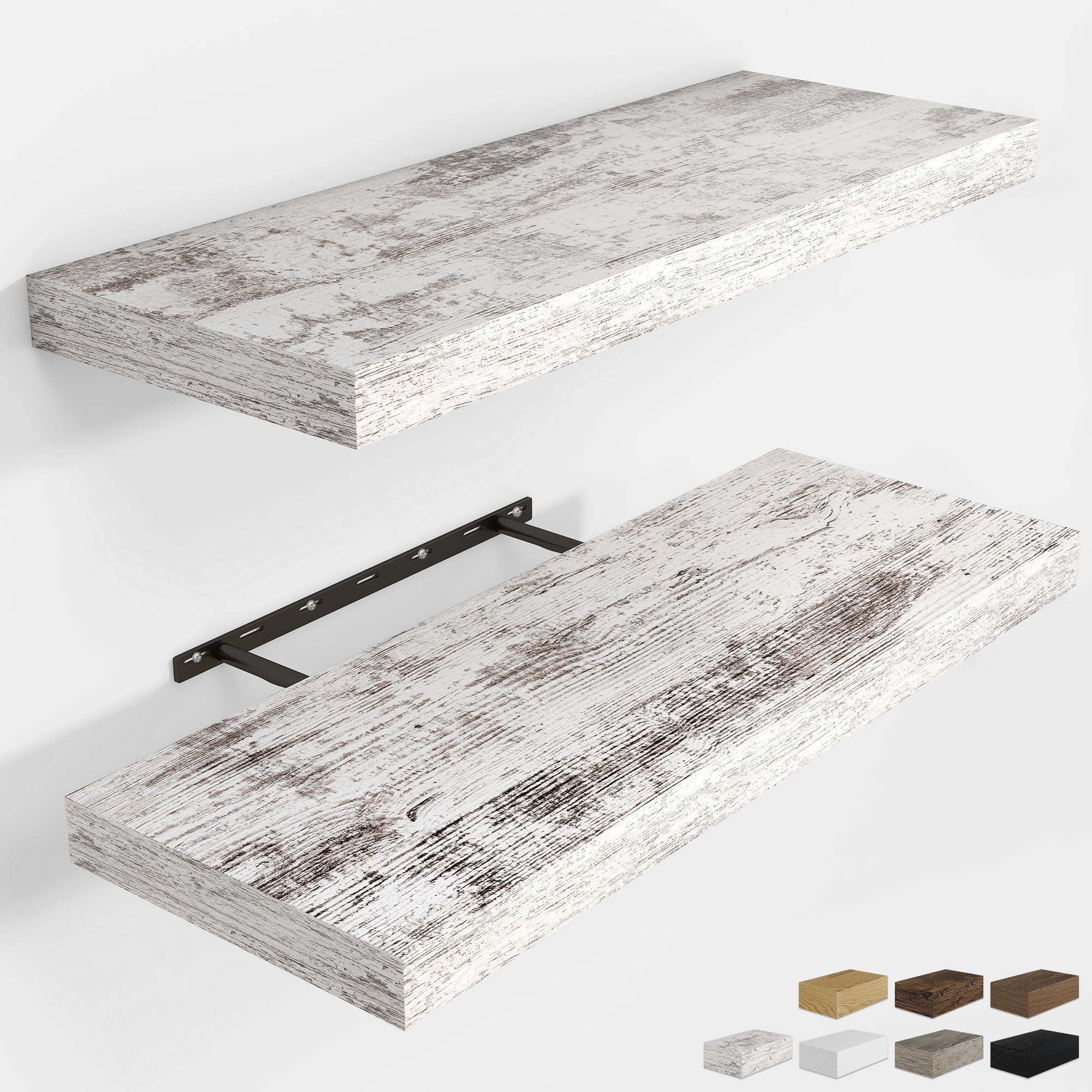 RICHFOCUS 24Inch Floating Shelves for Wall 2 Pack Shelves for Bedroom|Kitchen|Bathroom Wall Mounted Rustic Wood Floating Shelf with Invisible Brackets for Books|Storage|Decor, Oak