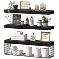 QEEIG Bathroom Shelves 24 inches Long - Floating Shelf for Wall Over Toilet Paper Storage Basket Farmhouse Set of 3, Black (019-60B3)