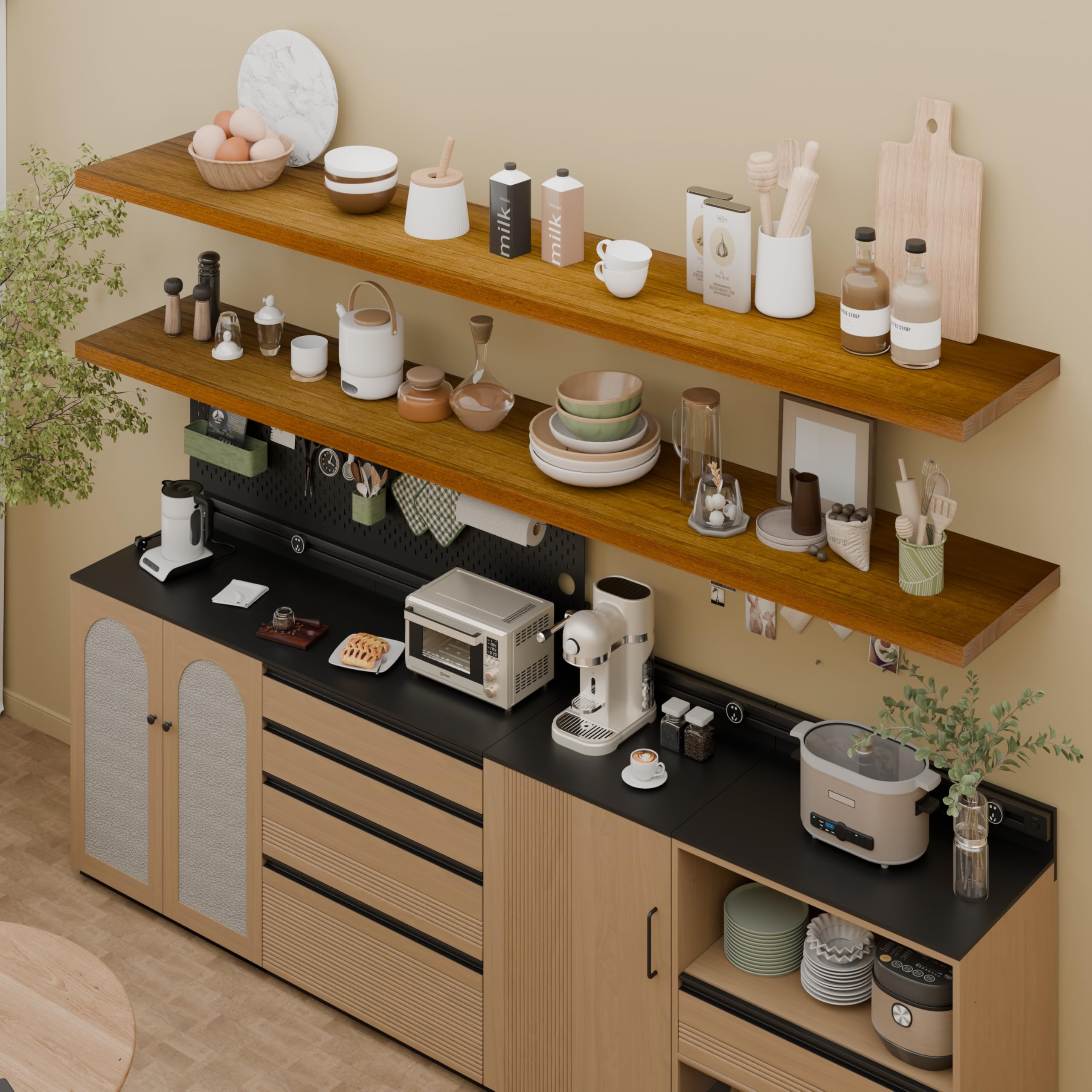 IAE Walnut Floating Wall Shelves 16 inch, Bathroom Shelves Wall Mounted,Invisible Shelf Floating Kitchen Shelves,Wooden Wall Shelving with Brackets for Living Room Wall Mounted,Easy Install,Set of 2
