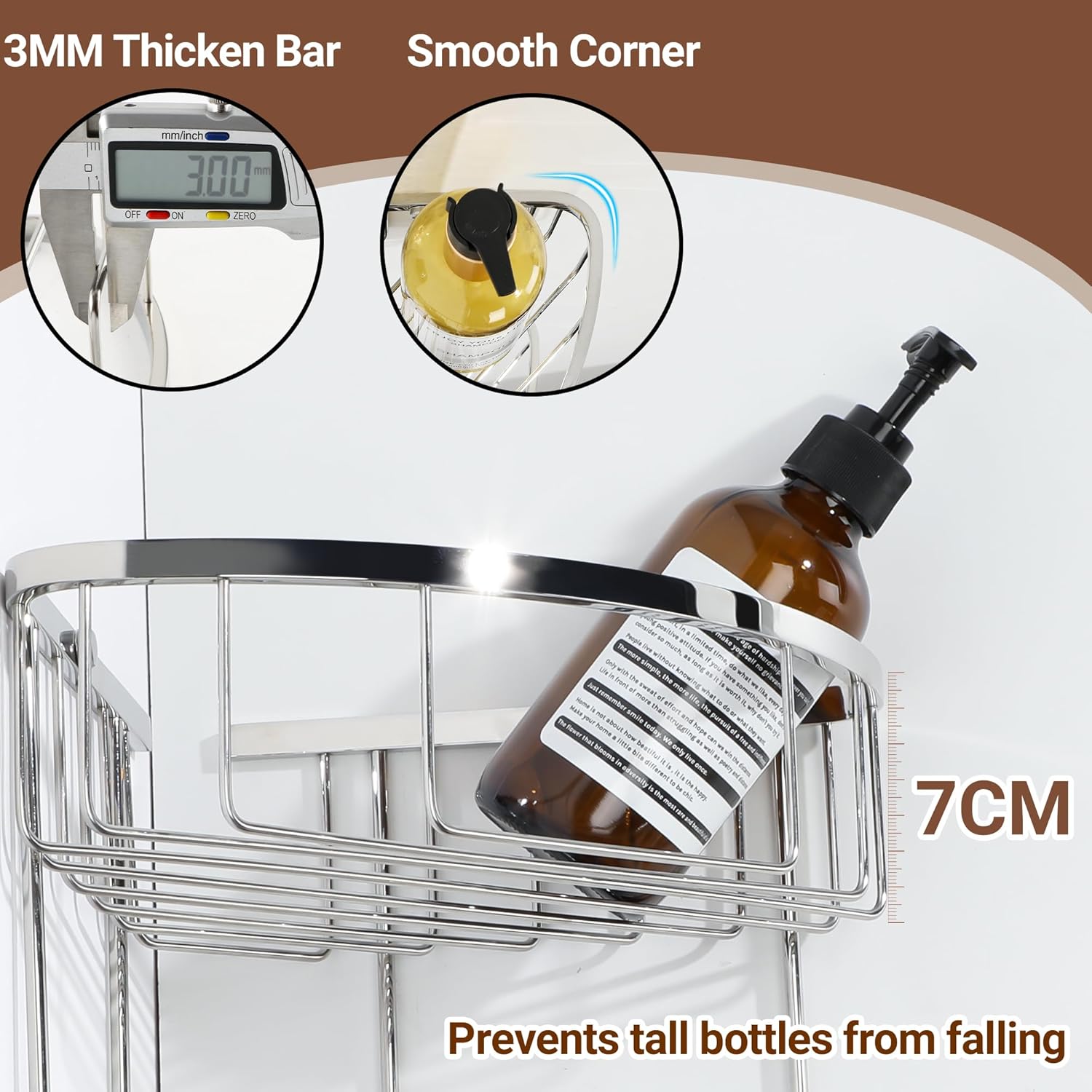 SAYAYO Corner Shower Caddy Shower Basket Organiser SUS304 Stainless Steel, 2-Tier Polished Chromed Corner Bathroom Shelf