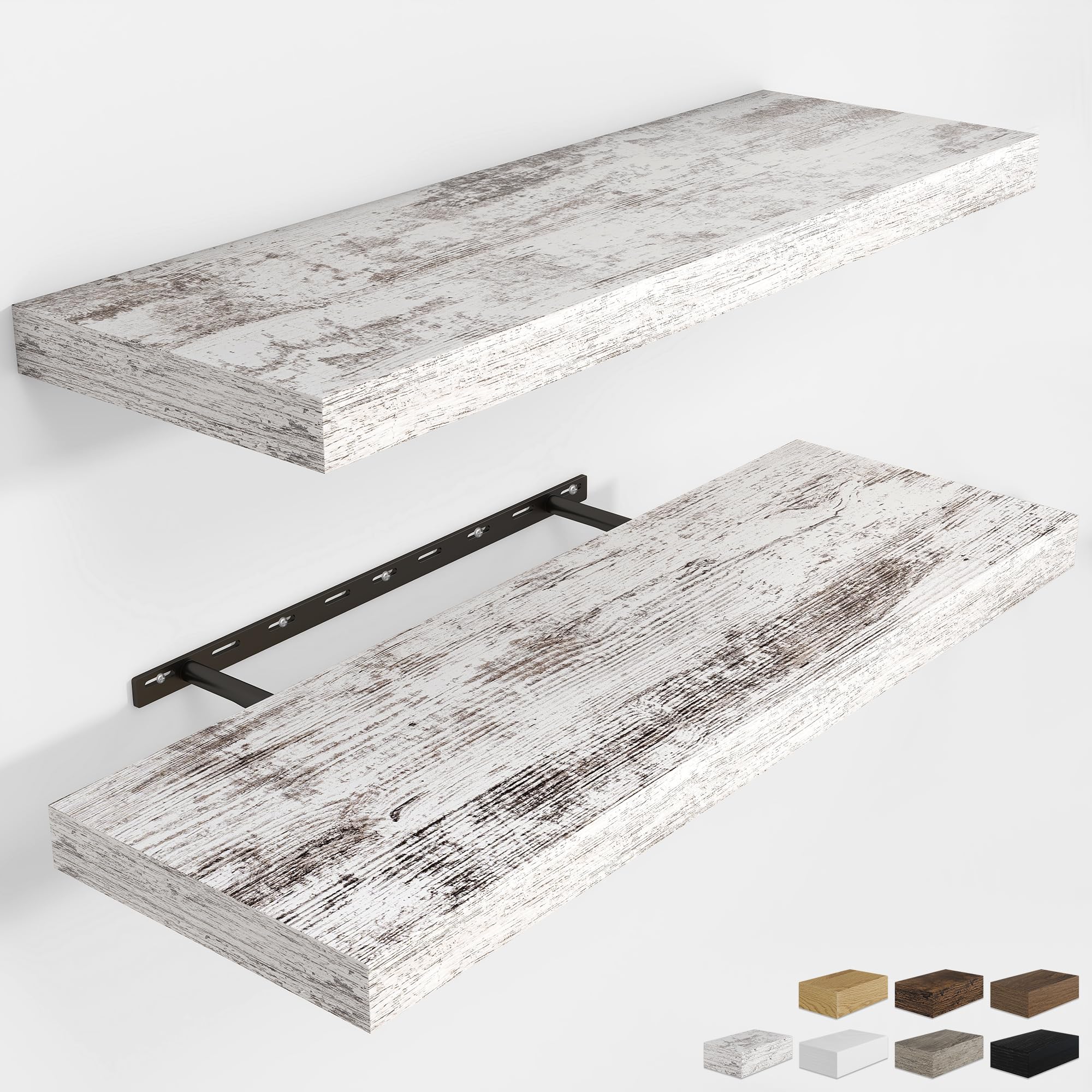 RICHFOCUS 24Inch Floating Shelves for Wall 2 Pack Shelves for Bedroom|Kitchen|Bathroom Wall Mounted Rustic Wood Floating Shelf with Invisible Brackets for Books|Storage|Decor, Oak