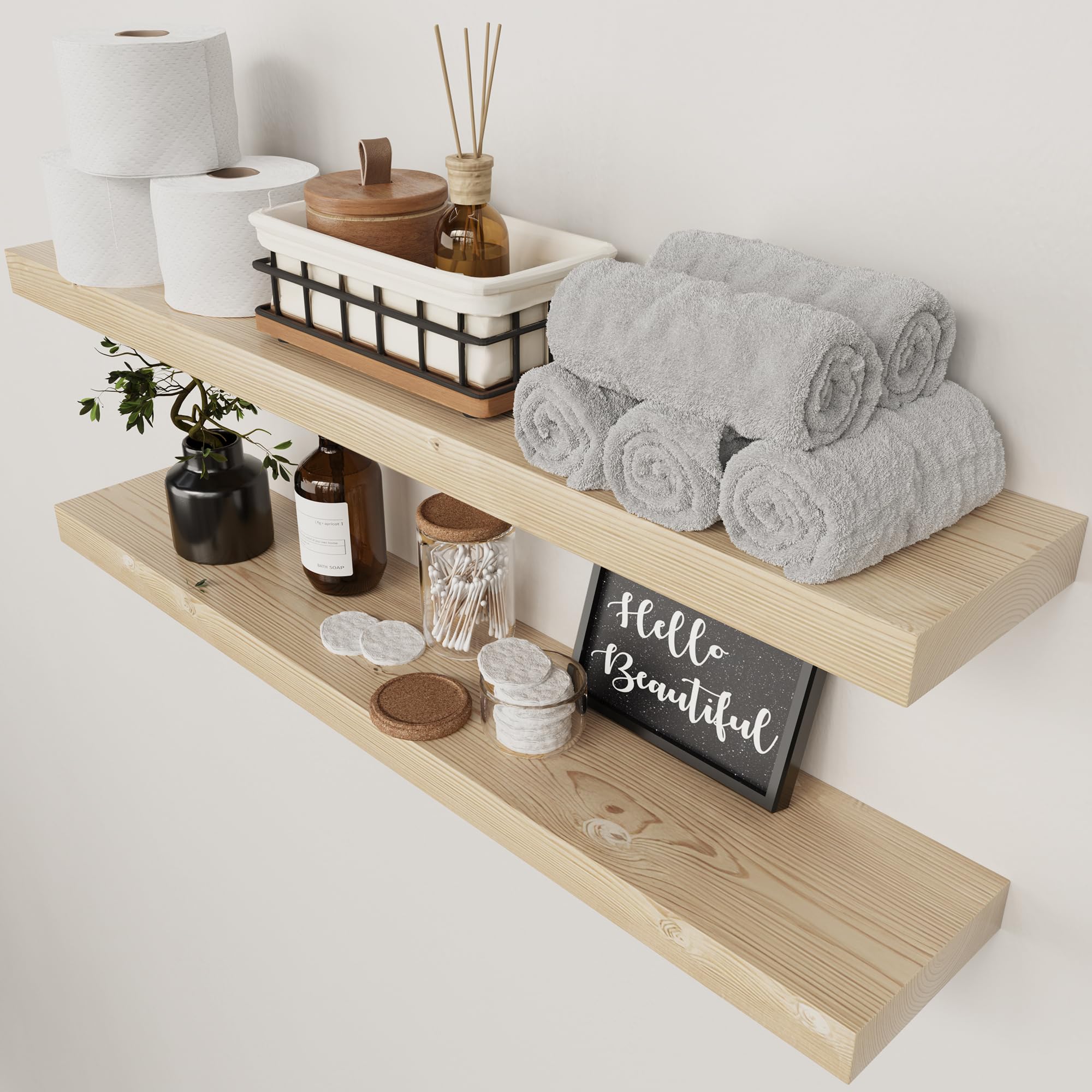 BAOBAB WORKSHOP Wood Floating Shelves for Wall Mounted, 16 inch Walnut Floating Shelf for Bathroom, Solid Wooden Wall Shelves for Kitchen Bedroom Farmhouse, Walnut Finish, 16 x 6.7, Set of 2